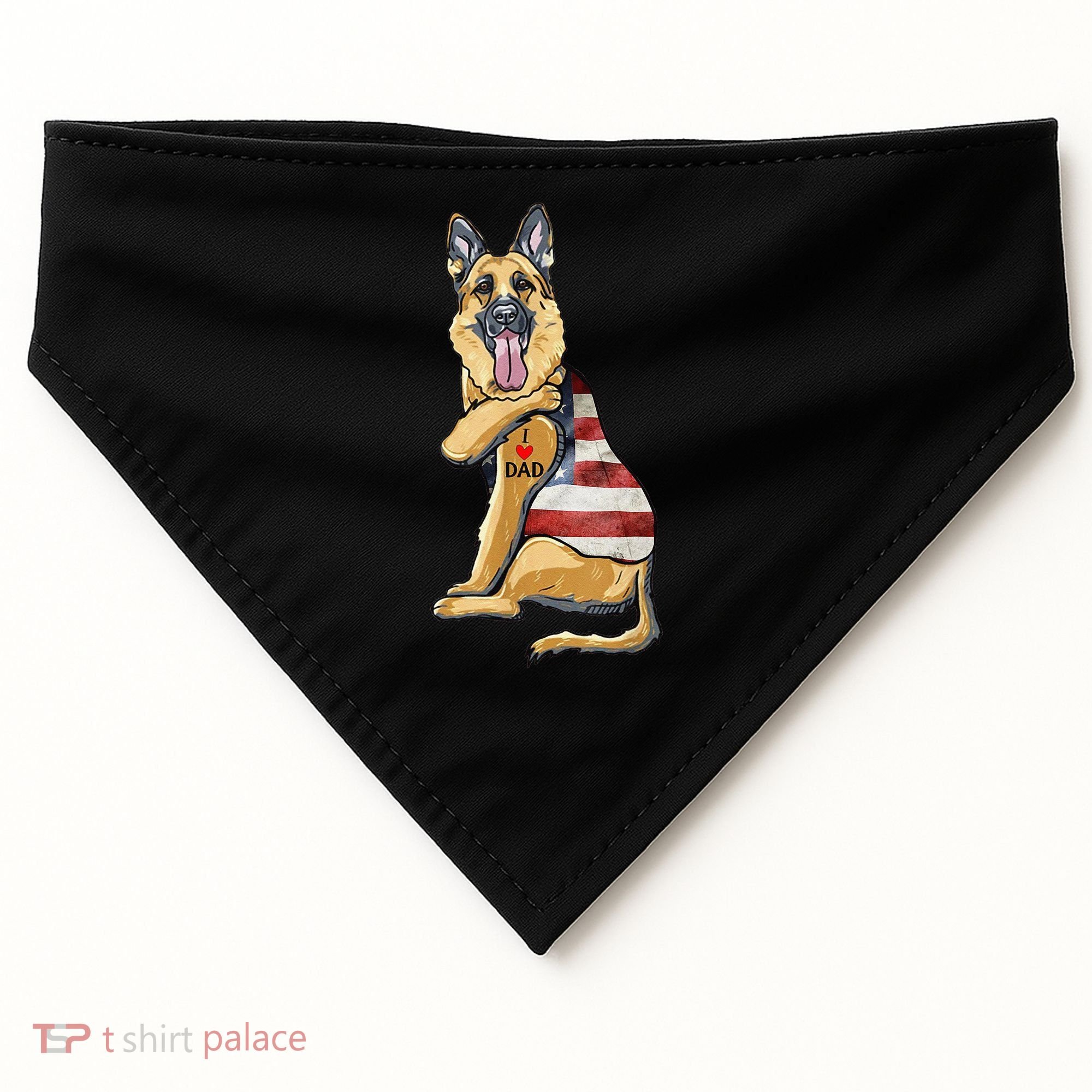 German Shepherd Tattoo Dog I Love Dad Fathers Day USA-Made Doggie Bandana