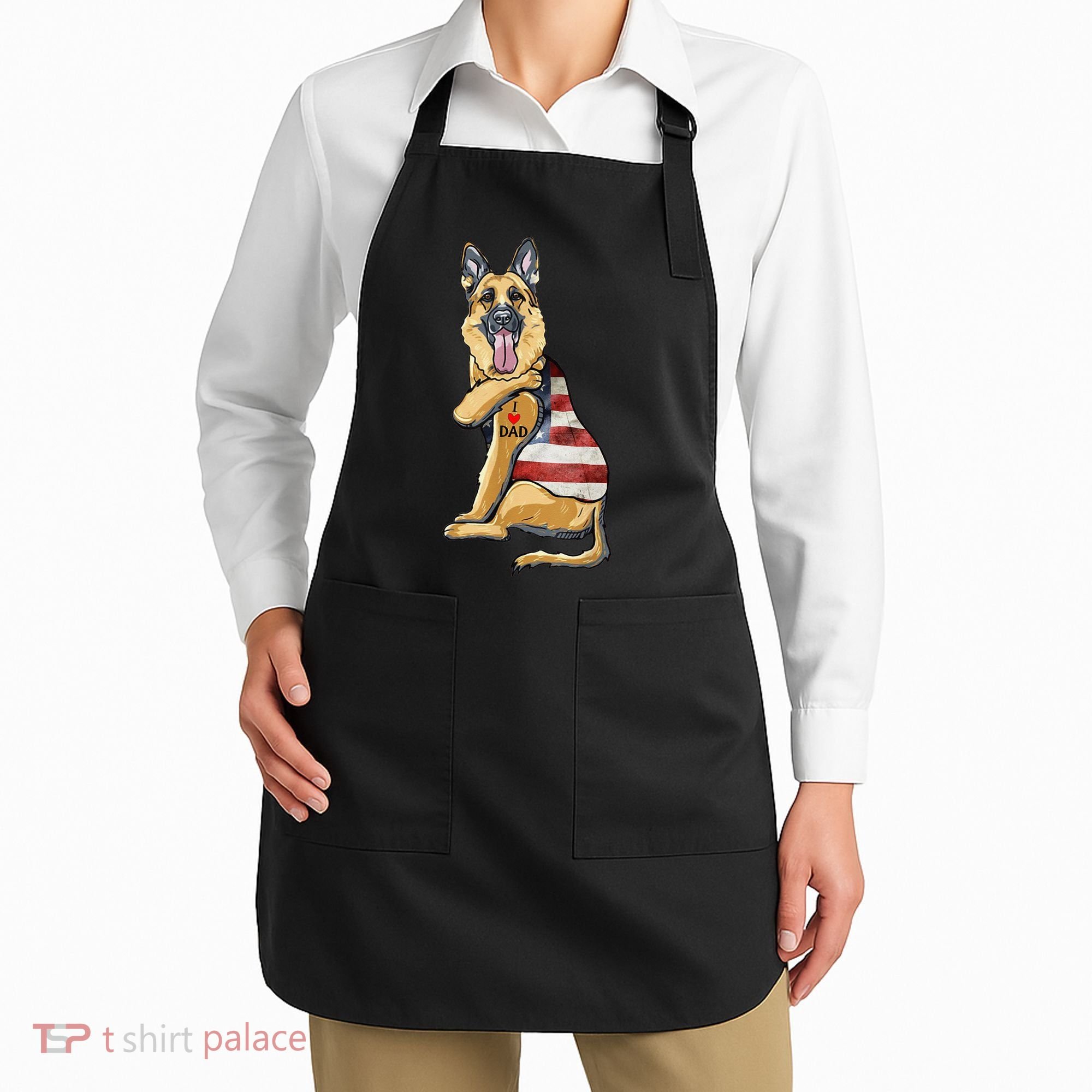 German Shepherd Tattoo Dog I Love Dad Fathers Day Apron
