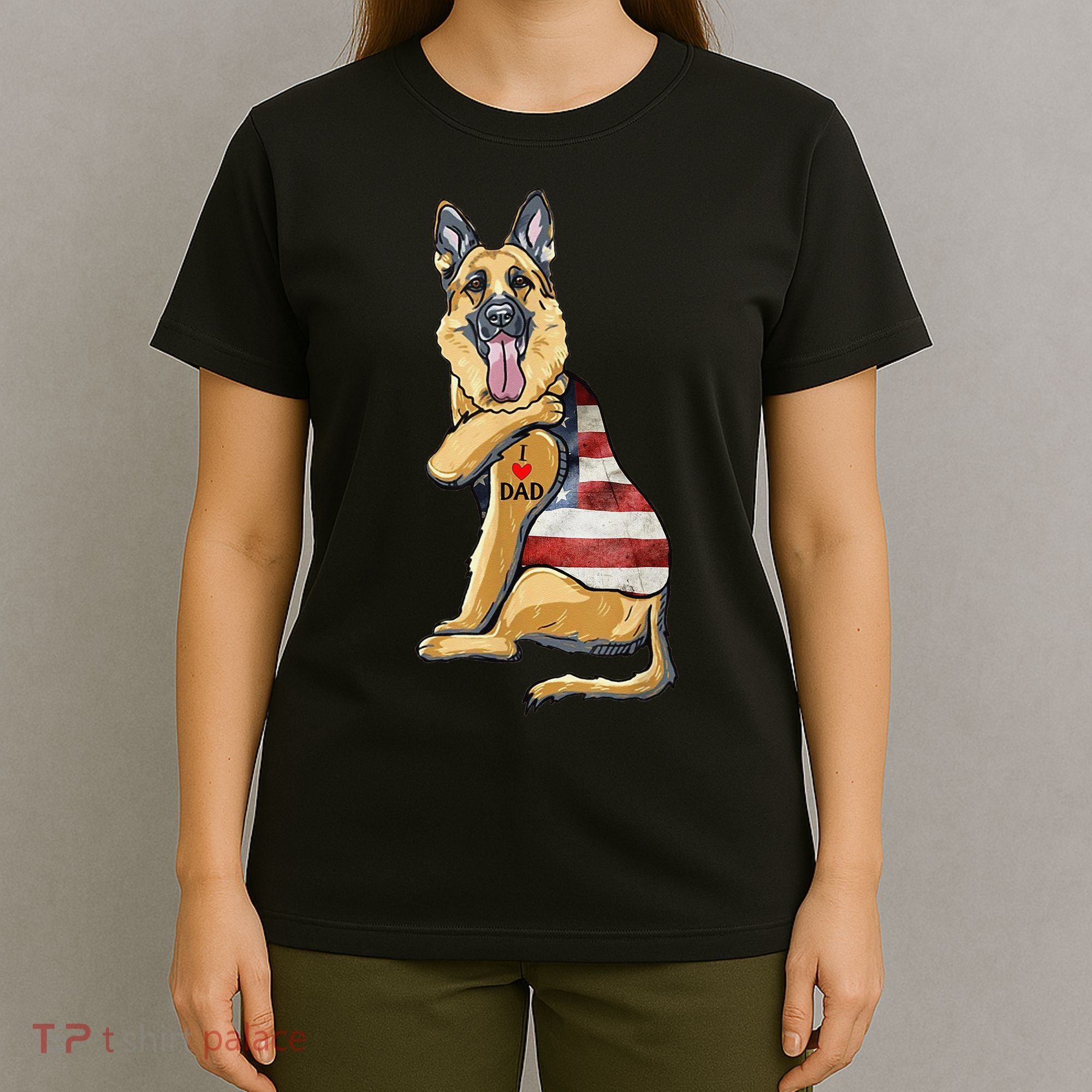 German Shepherd Tattoo Dog I Love Dad Fathers Day T-Shirt