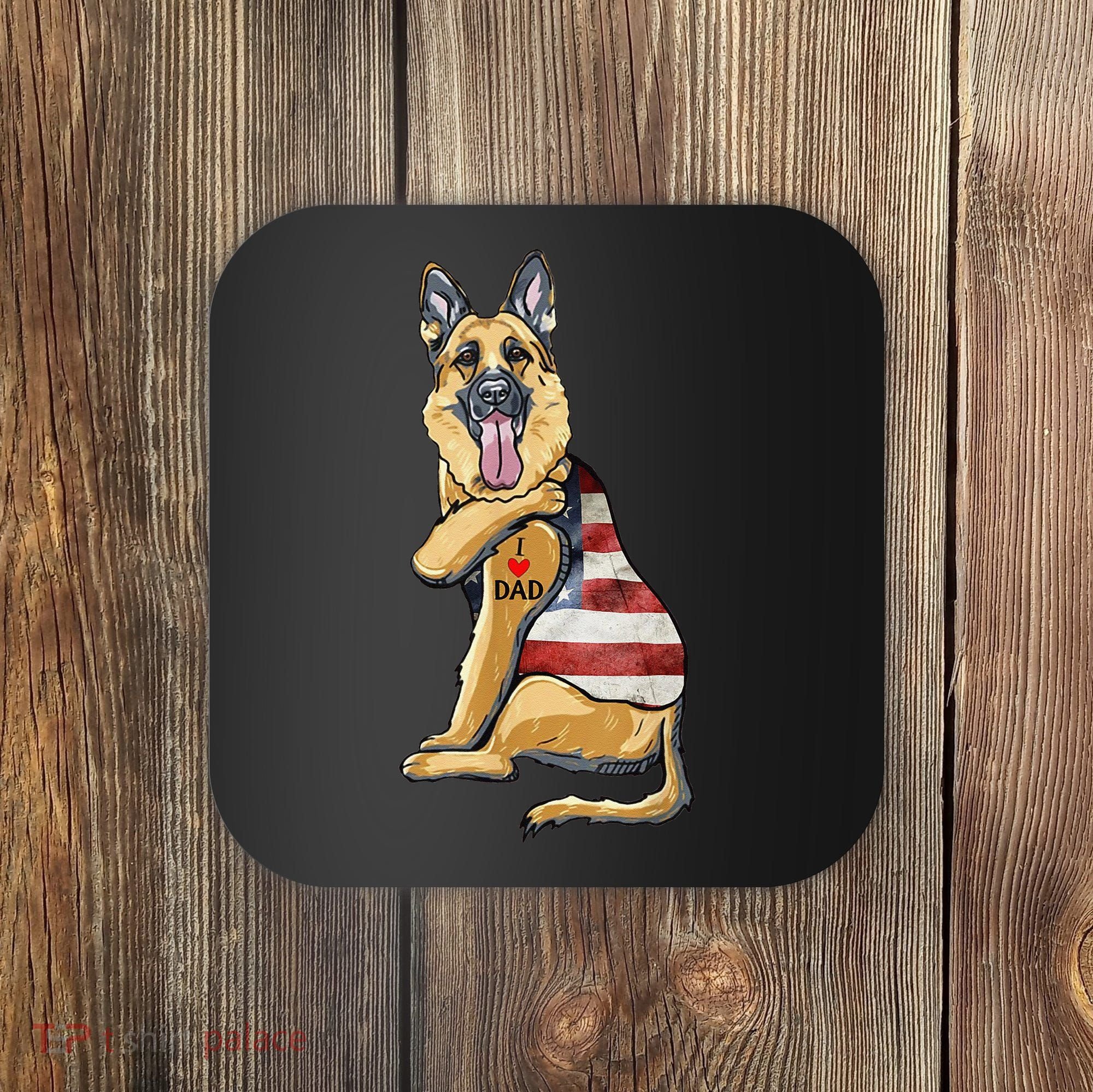 German Shepherd Tattoo Dog I Love Dad Fathers Day Coaster