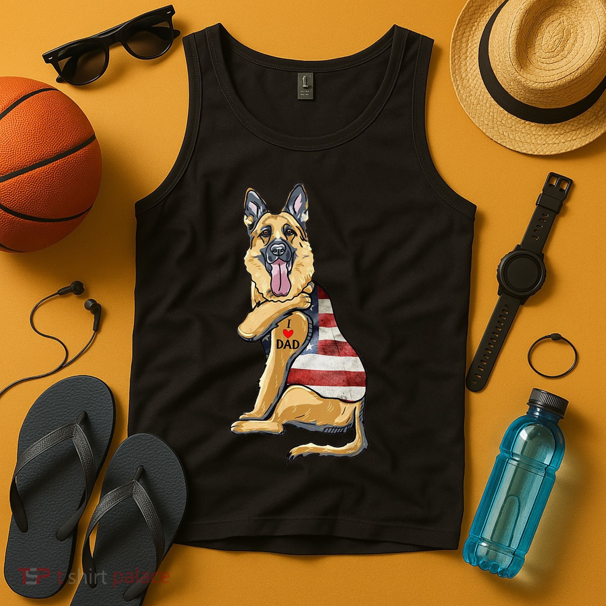 German Shepherd Tattoo Dog I Love Dad Fathers Day Tank Top