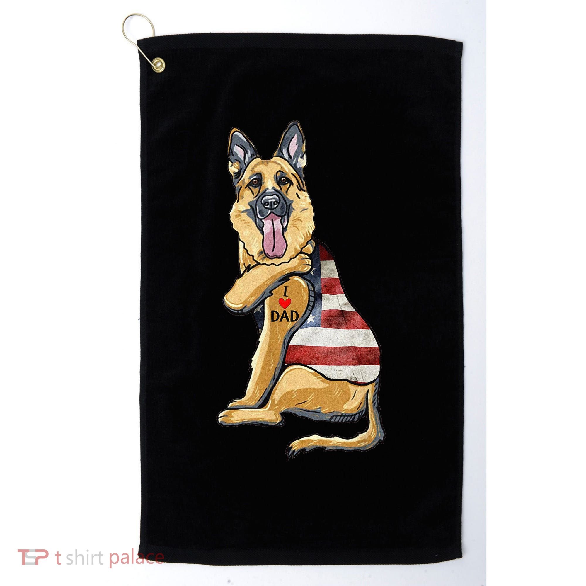 German Shepherd Tattoo Dog I Love Dad Fathers Day Golf Towel
