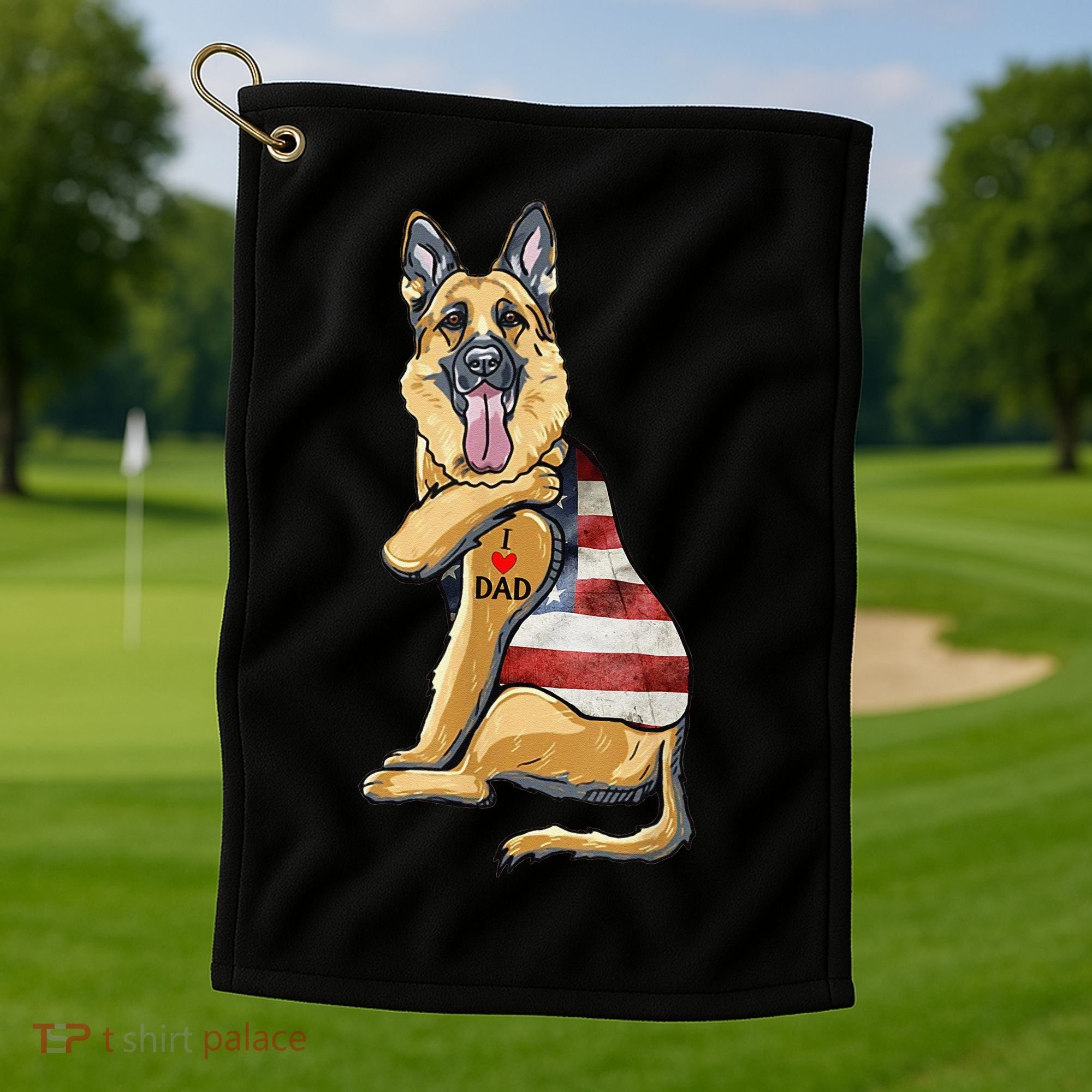 German Shepherd Tattoo Dog I Love Dad Fathers Day Golf Towel