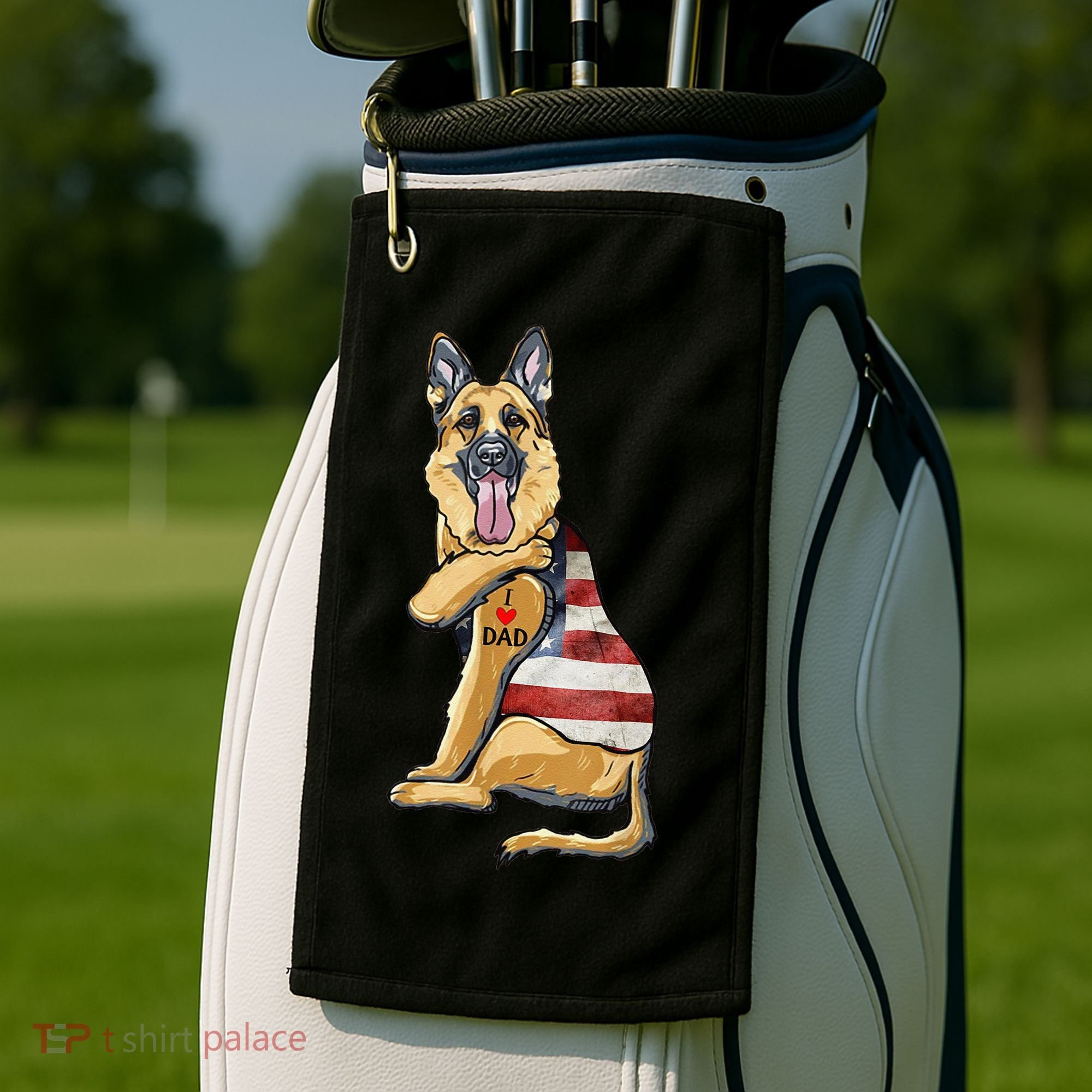 German Shepherd Tattoo Dog I Love Dad Fathers Day Golf Towel