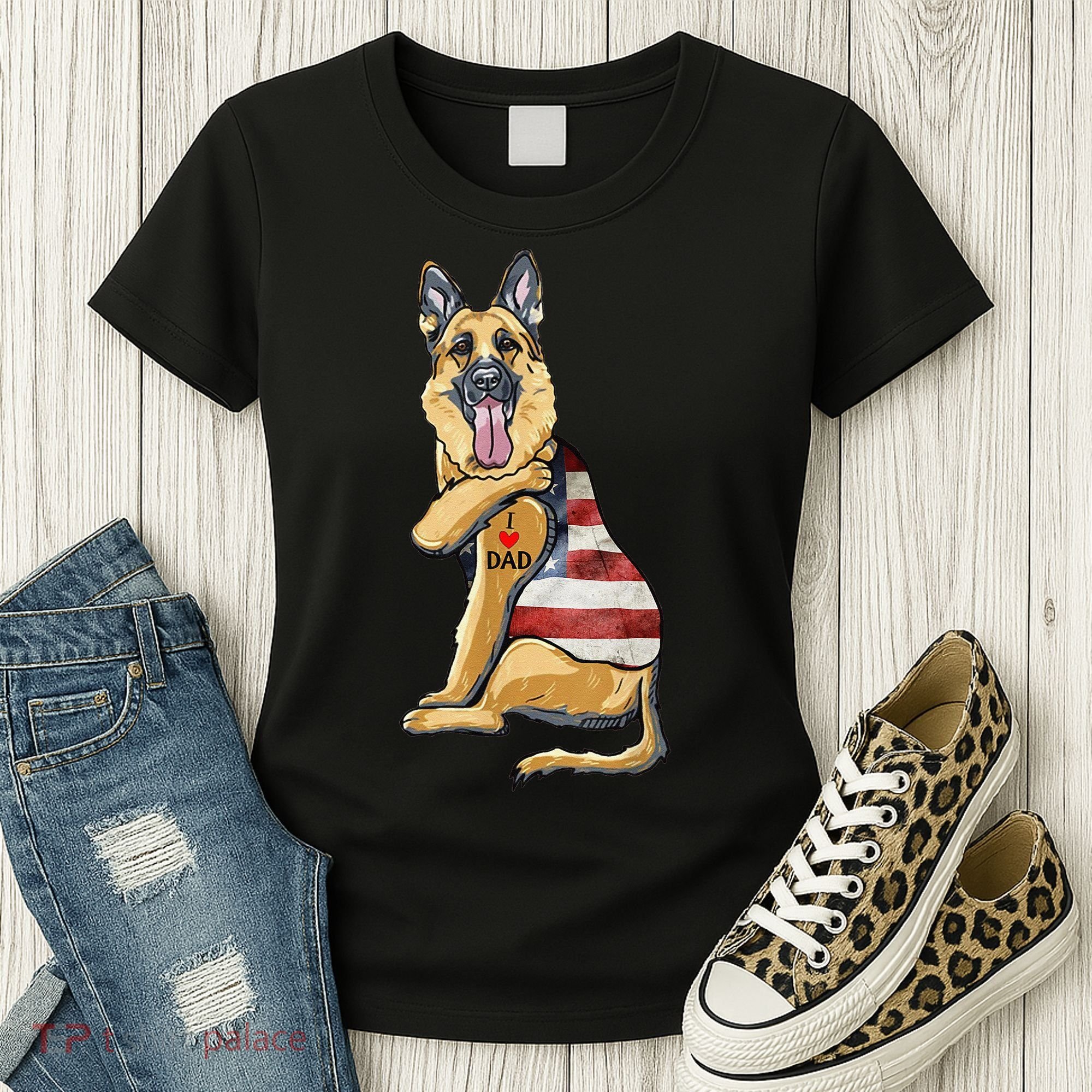 German Shepherd Tattoo Dog I Love Dad Fathers Day Women's T-Shirt