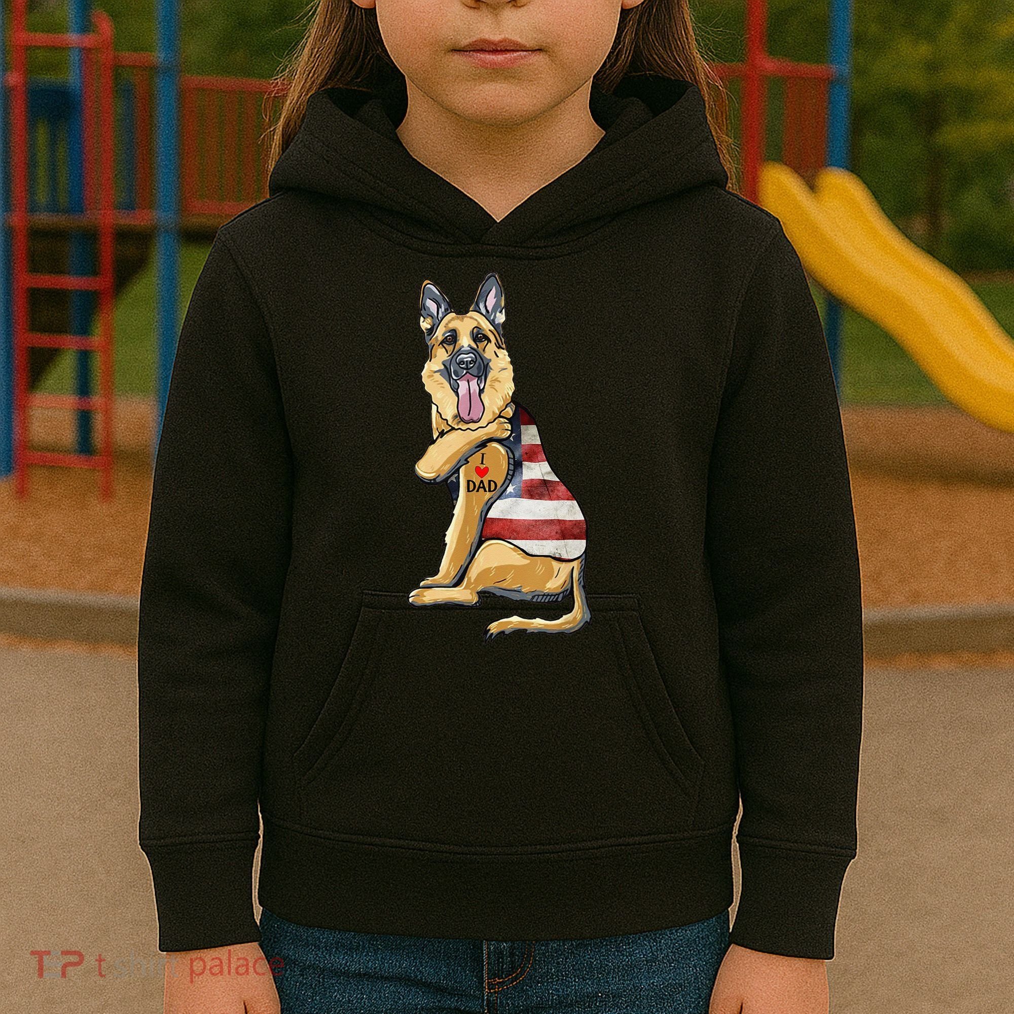 German Shepherd Tattoo Dog I Love Dad Fathers Day Kids Hoodie