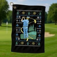 Golf Sport Ugly Christmas Sweater Golf Towel thumb 1