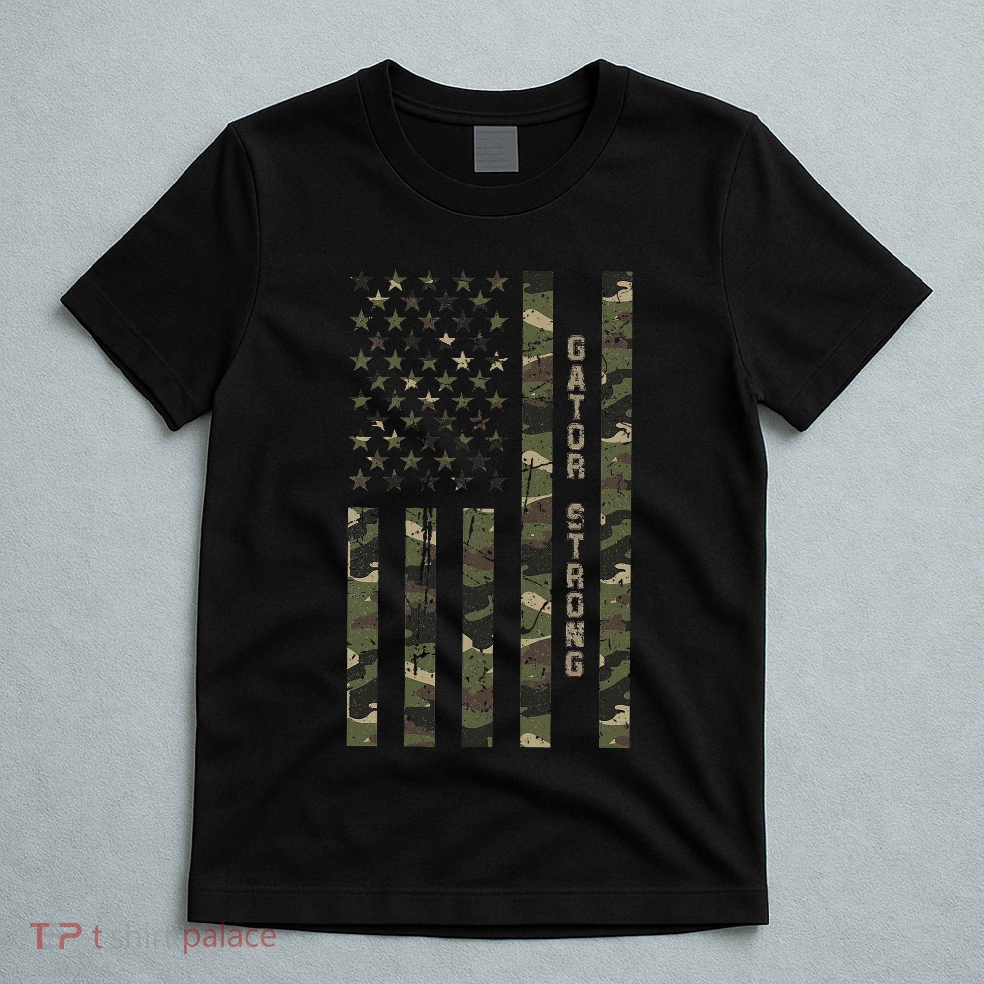 Gator Strong United States Distressed Camo W Us Flag T-Shirt