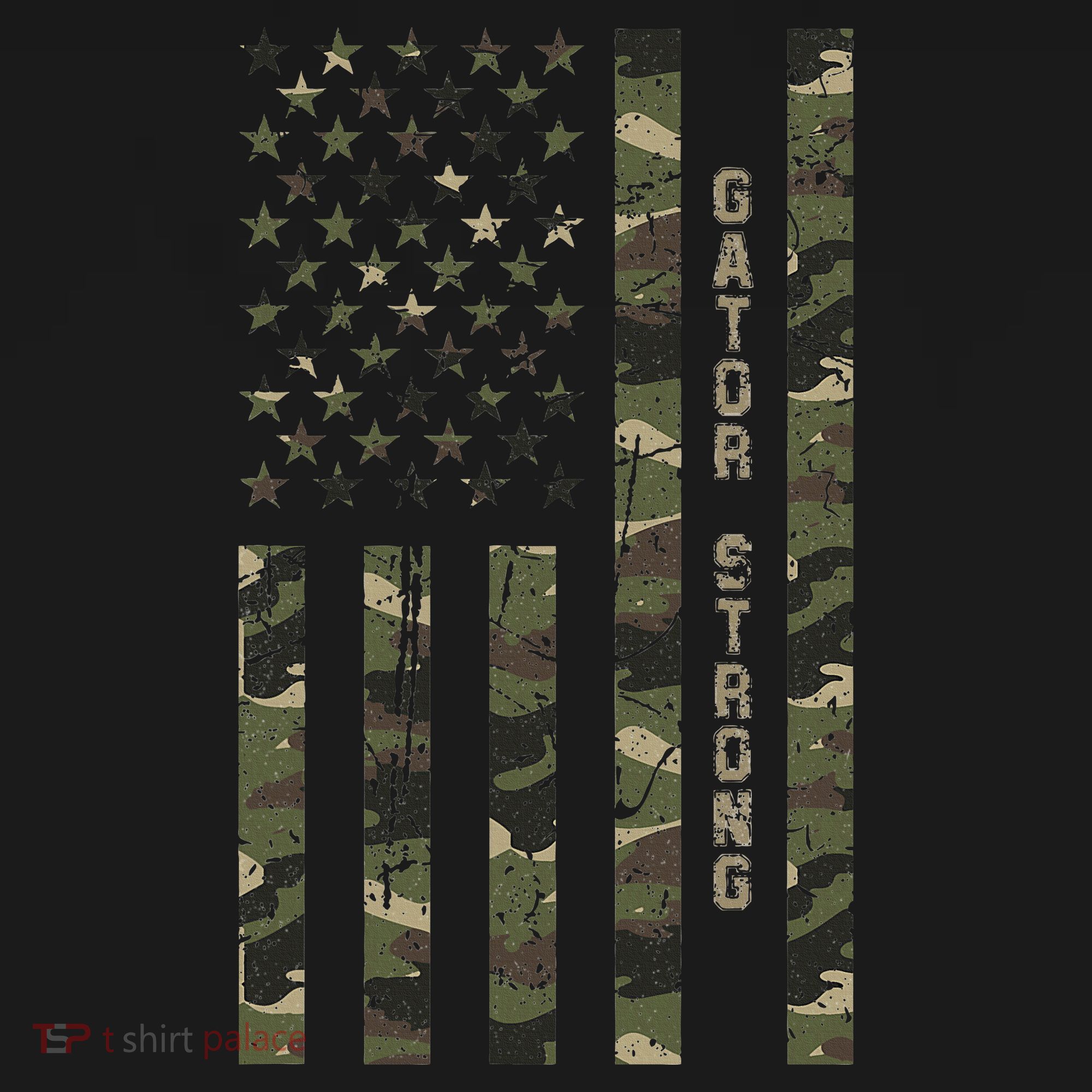 Gator Strong United States Distressed Camo W Us Flag T-Shirt