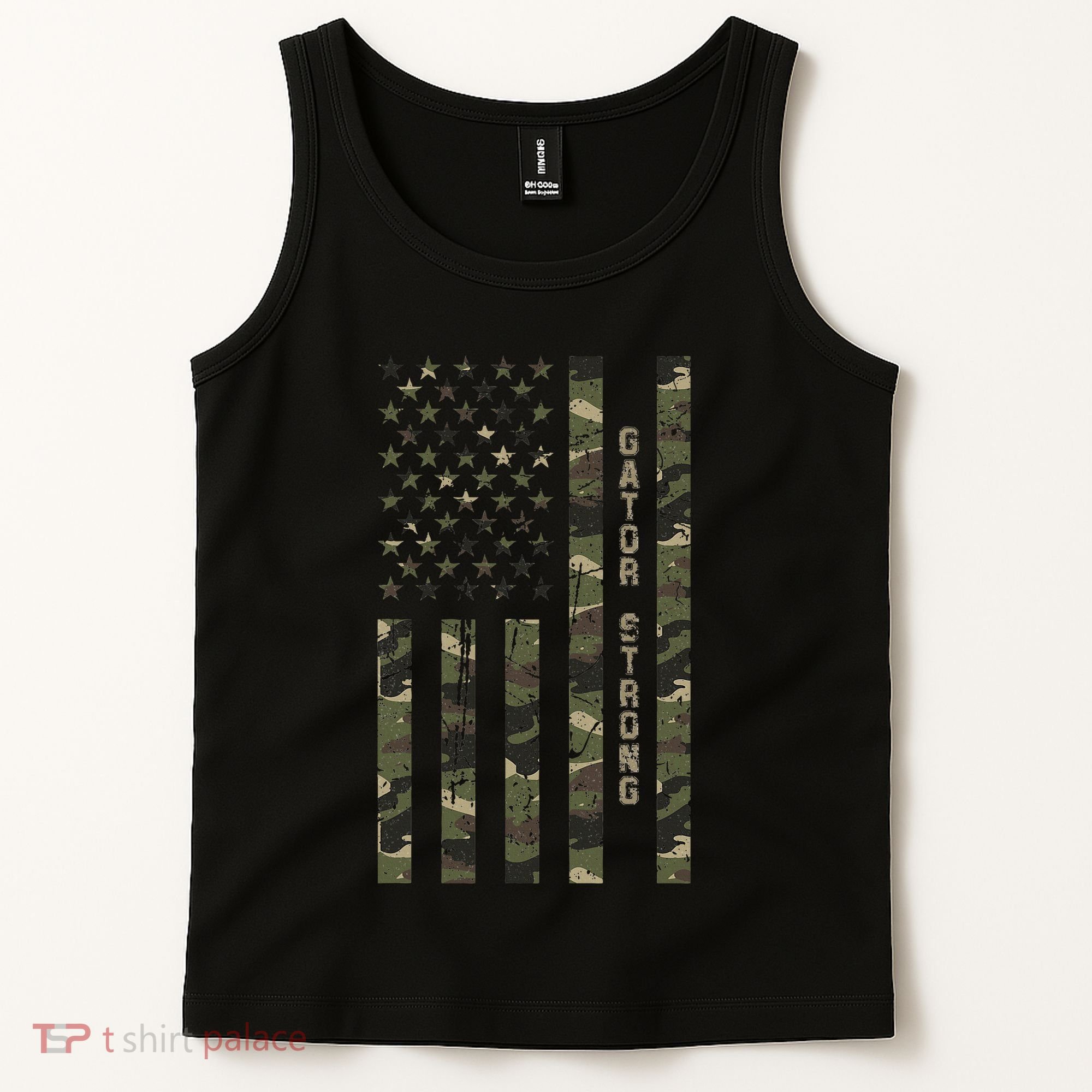 Gator Strong United States Distressed Camo W Us Flag Tank Top