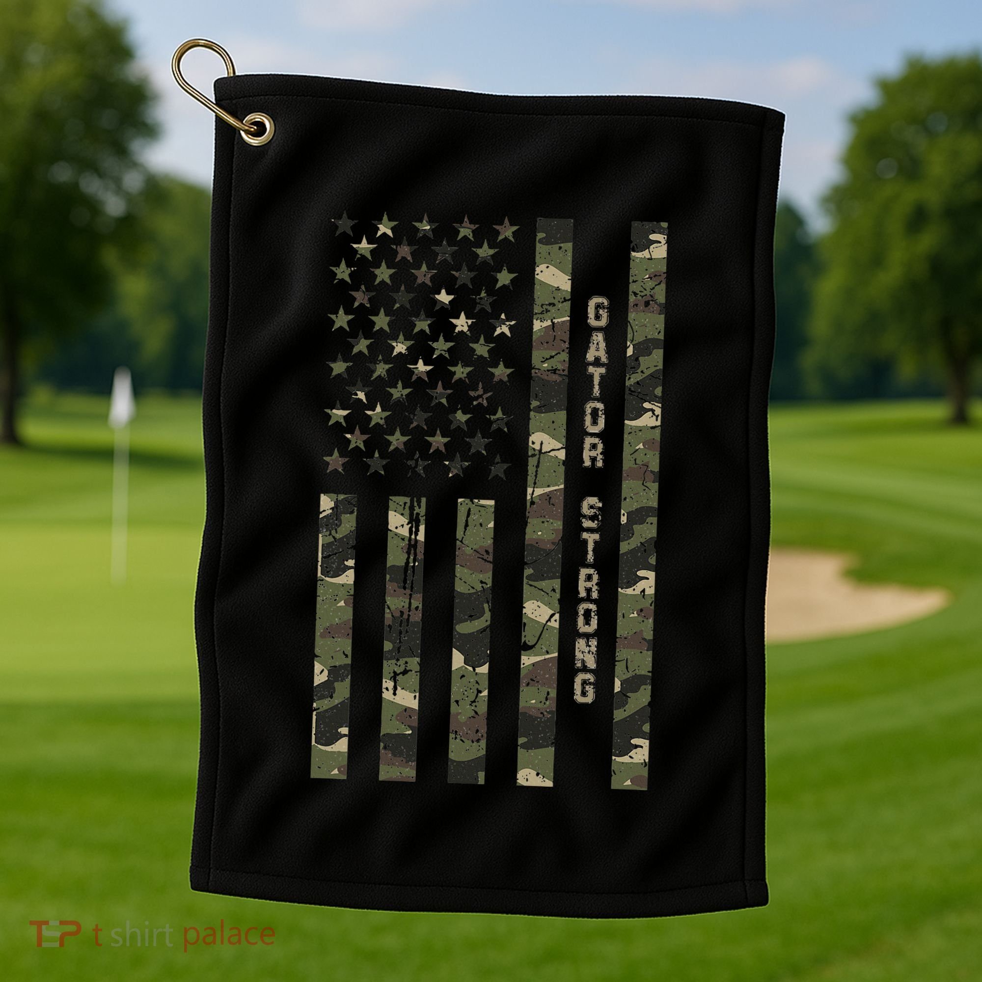 Gator Strong United States Distressed Camo W Us Flag Golf Towel