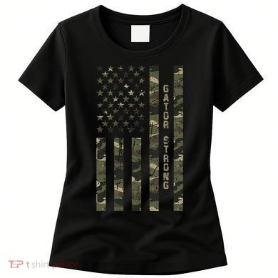Gator Strong United States Distressed Camo W Us Flag Women's T-Shirt