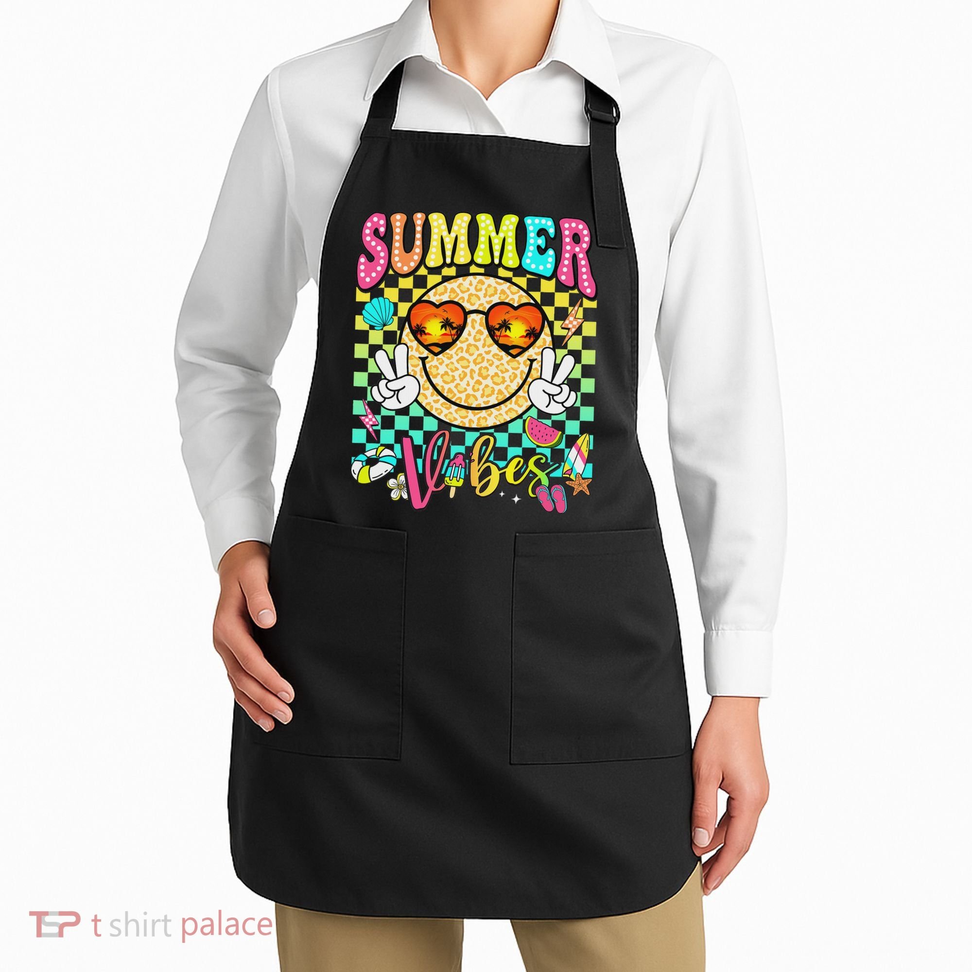 Groovy Summer Vibes Women Girl Summer Beach Vacation Apron