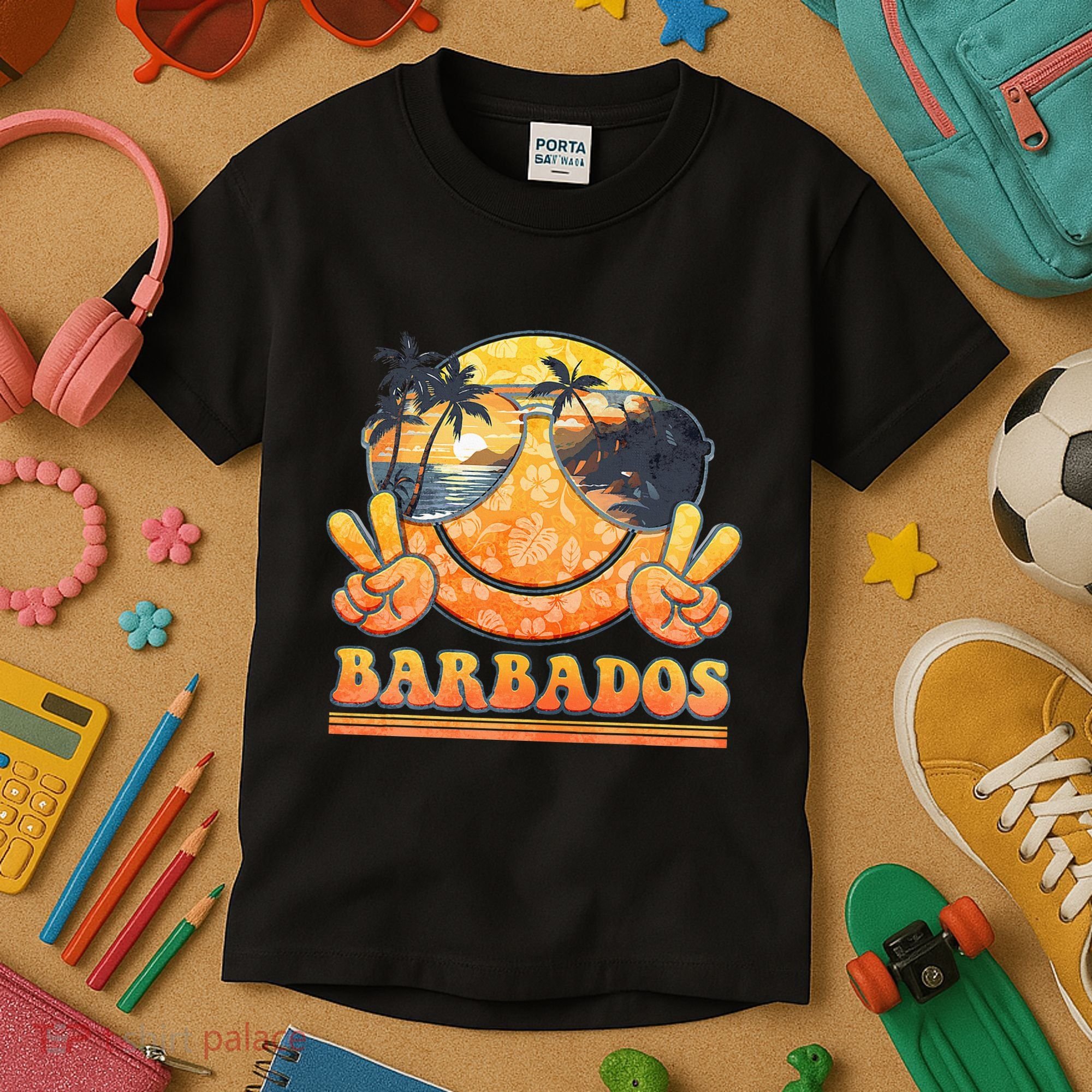 Groovy Summer Vacation Barbados Beach Kids T-Shirt