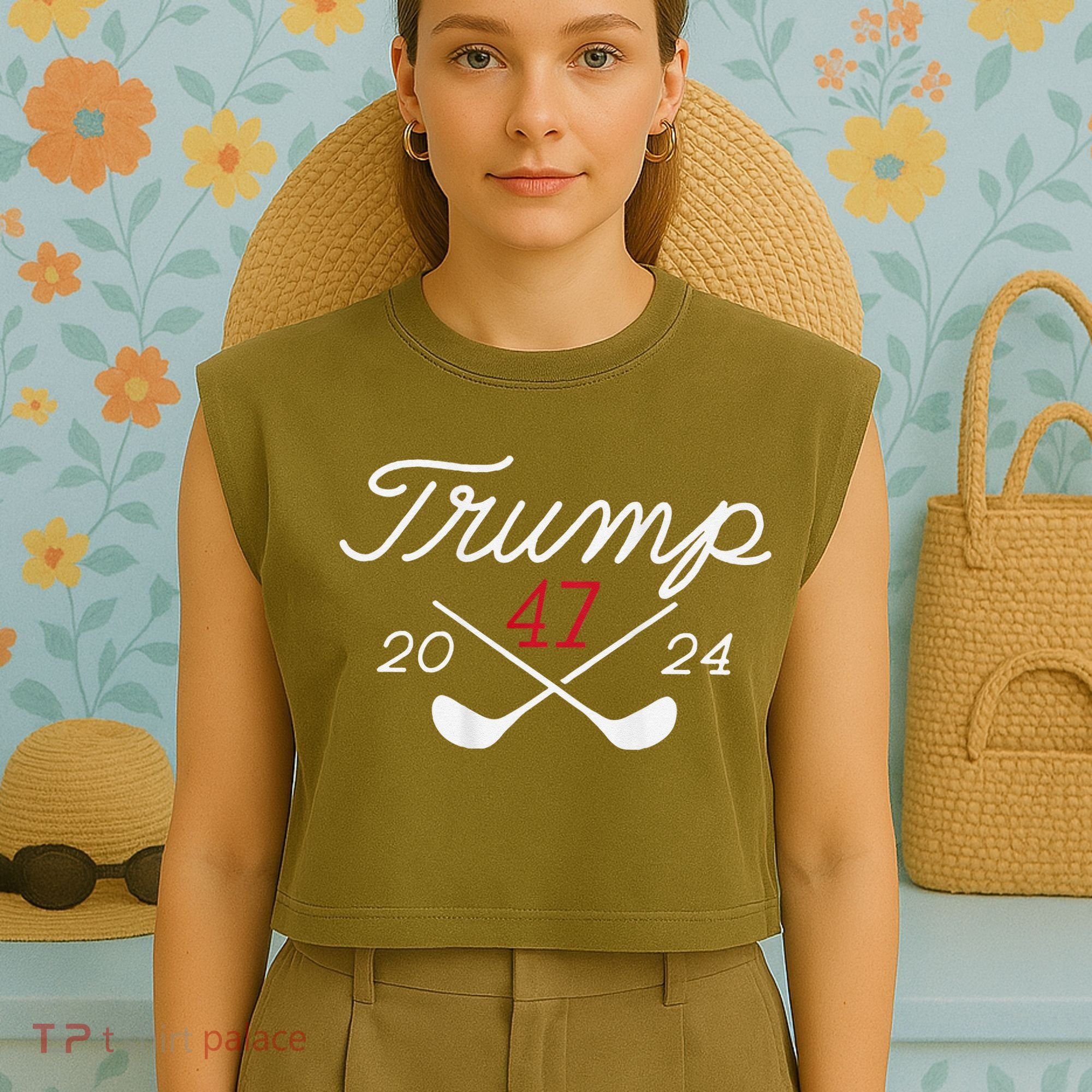 Golf Trump 47 2024 Garment-Dyed Women's Muscle Tee