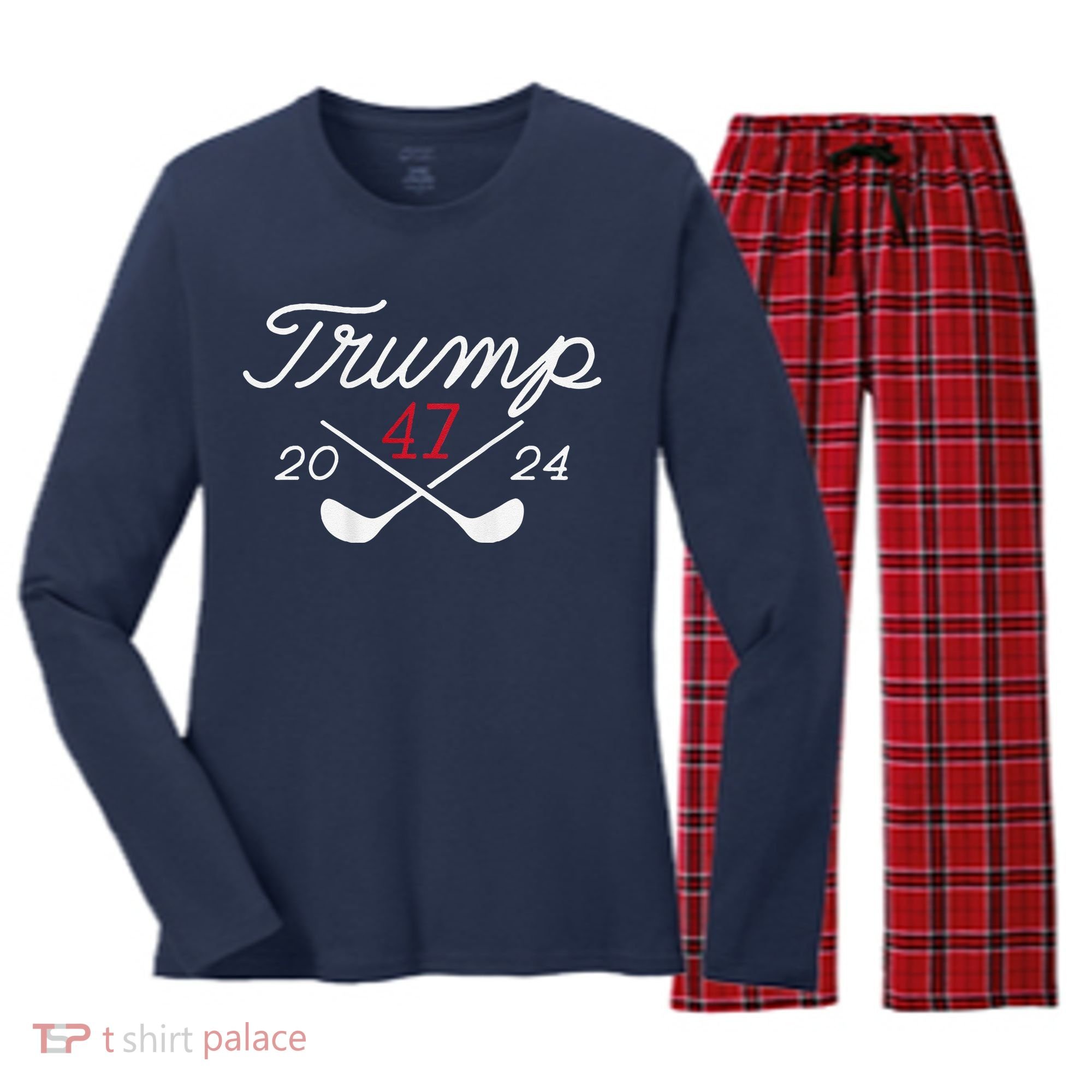 Golf Trump 47 2024 Women's Long Sleeve Flannel Pajama Set 