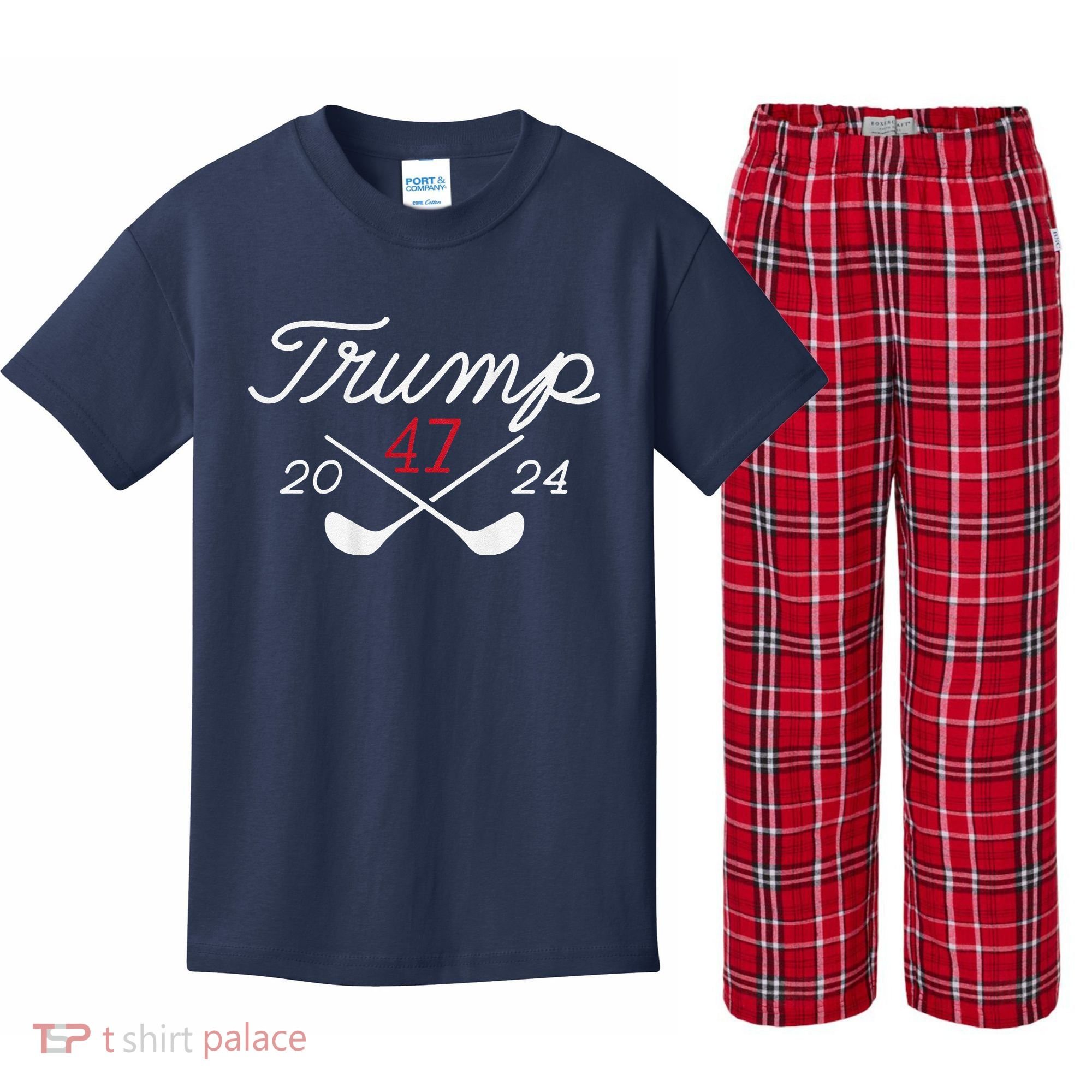 Golf Trump 47 2024 Kids Plaid Pajama Set