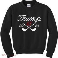 Golf Trump 47 2024 On Back Kids Sweatshirt thumb 0