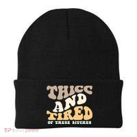 Groovy Thicc And Tired Of These Bitches Retro Wavy Beanie thumb 0