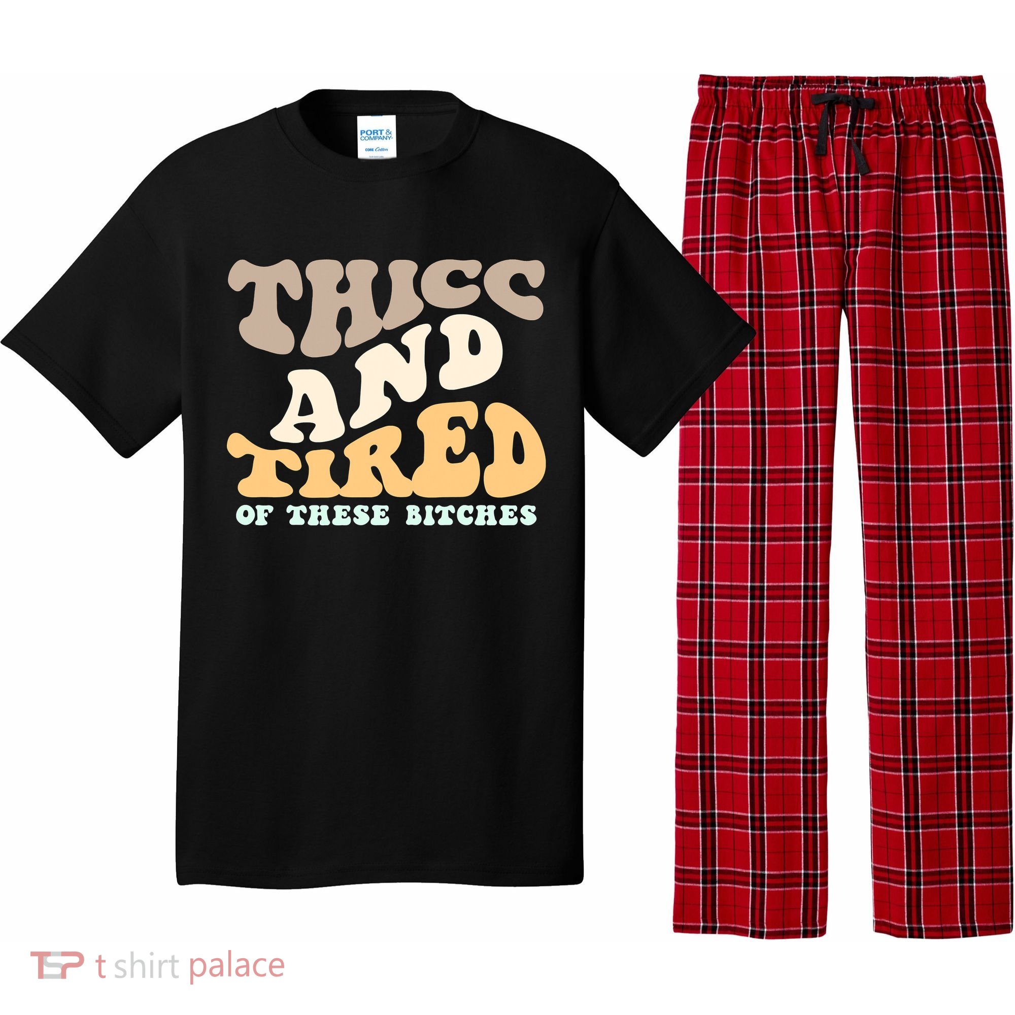 Groovy Thicc And Tired Of These Bitches Retro Wavy Pajama Set