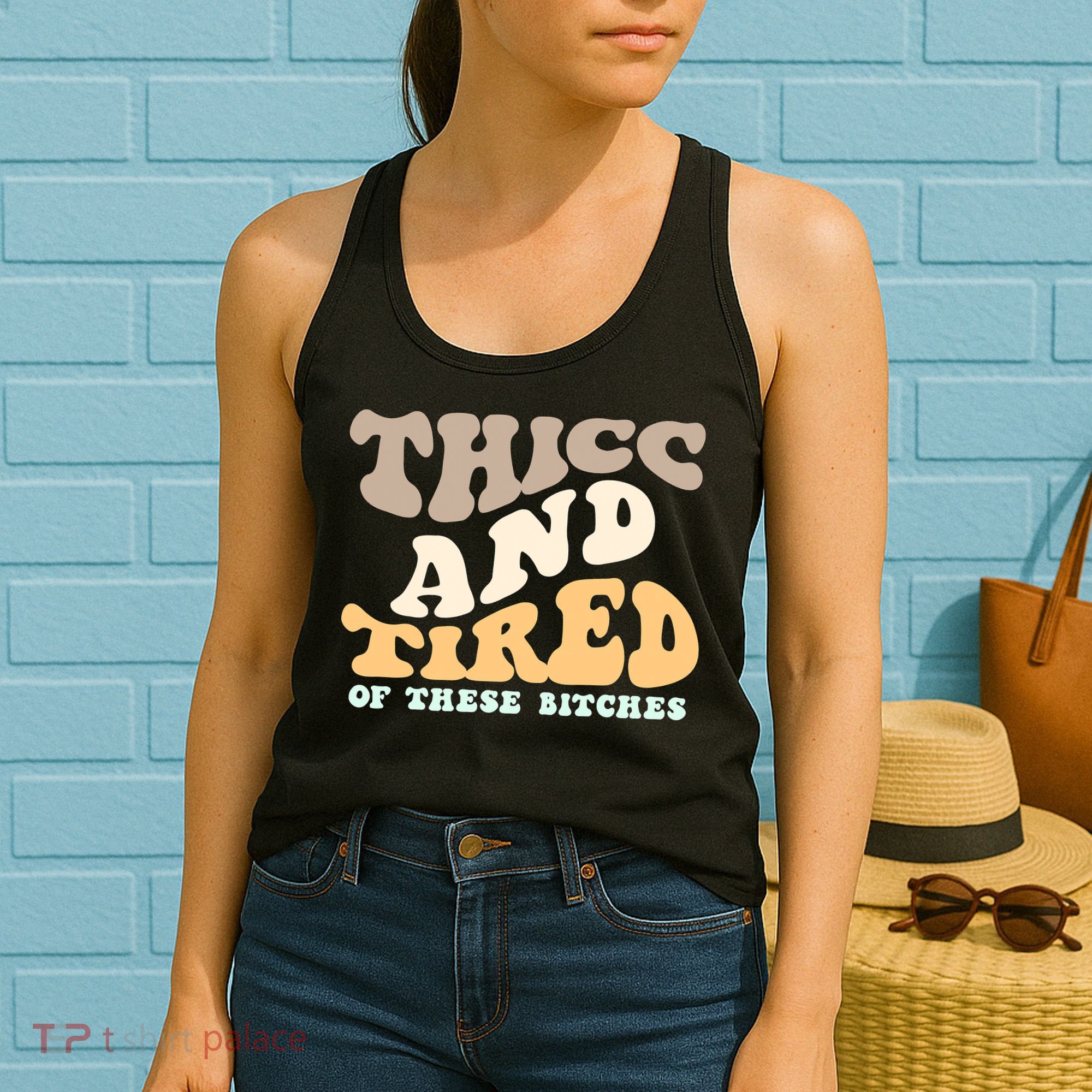 Groovy Thicc And Tired Of These Bitches Retro Wavy Women's Tank Top