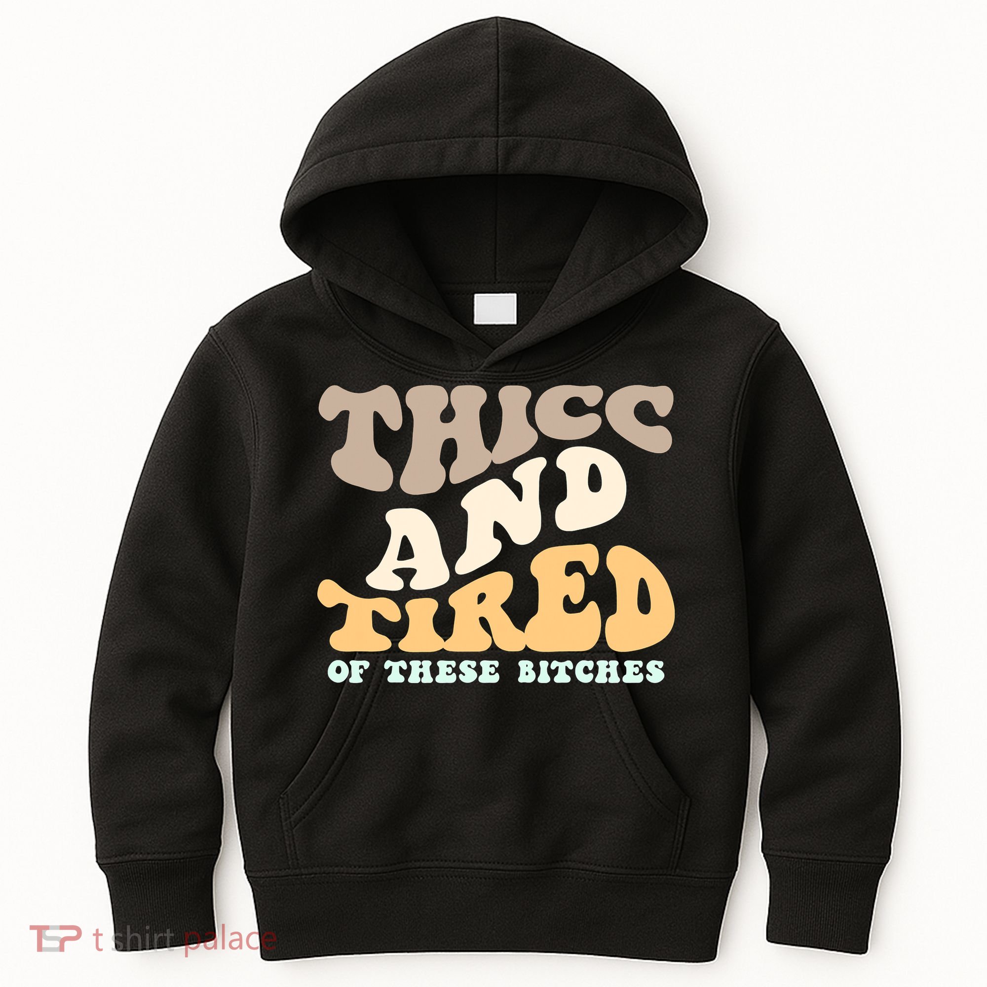 Groovy Thicc And Tired Of These Bitches Retro Wavy Kids Hoodie
