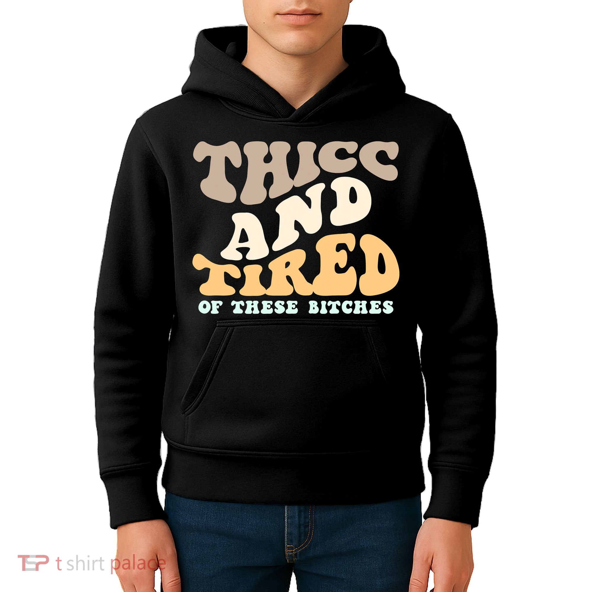 Groovy Thicc And Tired Of These Bitches Retro Wavy Kids Hoodie