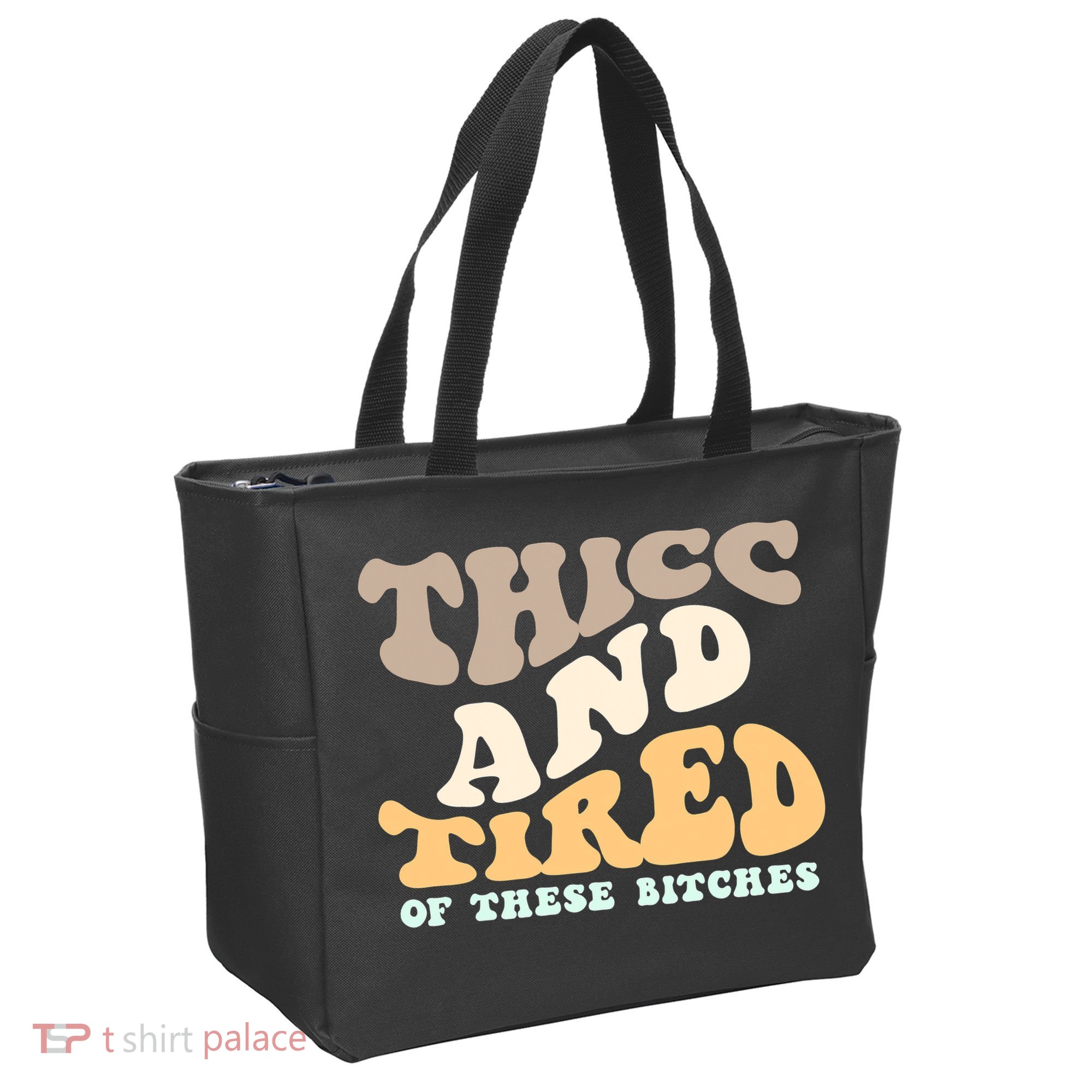 Groovy Thicc And Tired Of These Bitches Retro Wavy Tote Bag