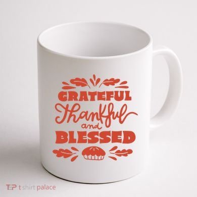 Grateful Thankful And Blessed Thanksgiving Coffee Mug back
