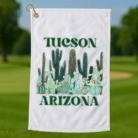 Green Tucson Arizona Cactus Golf Towel thumb 1