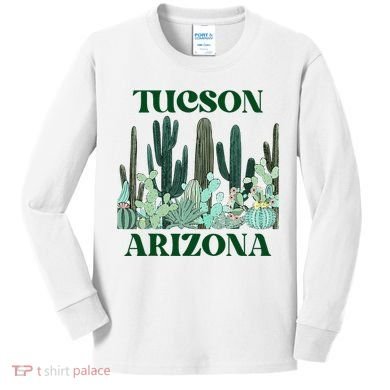 Green Tucson Arizona Cactus Kids Long Sleeve Shirt