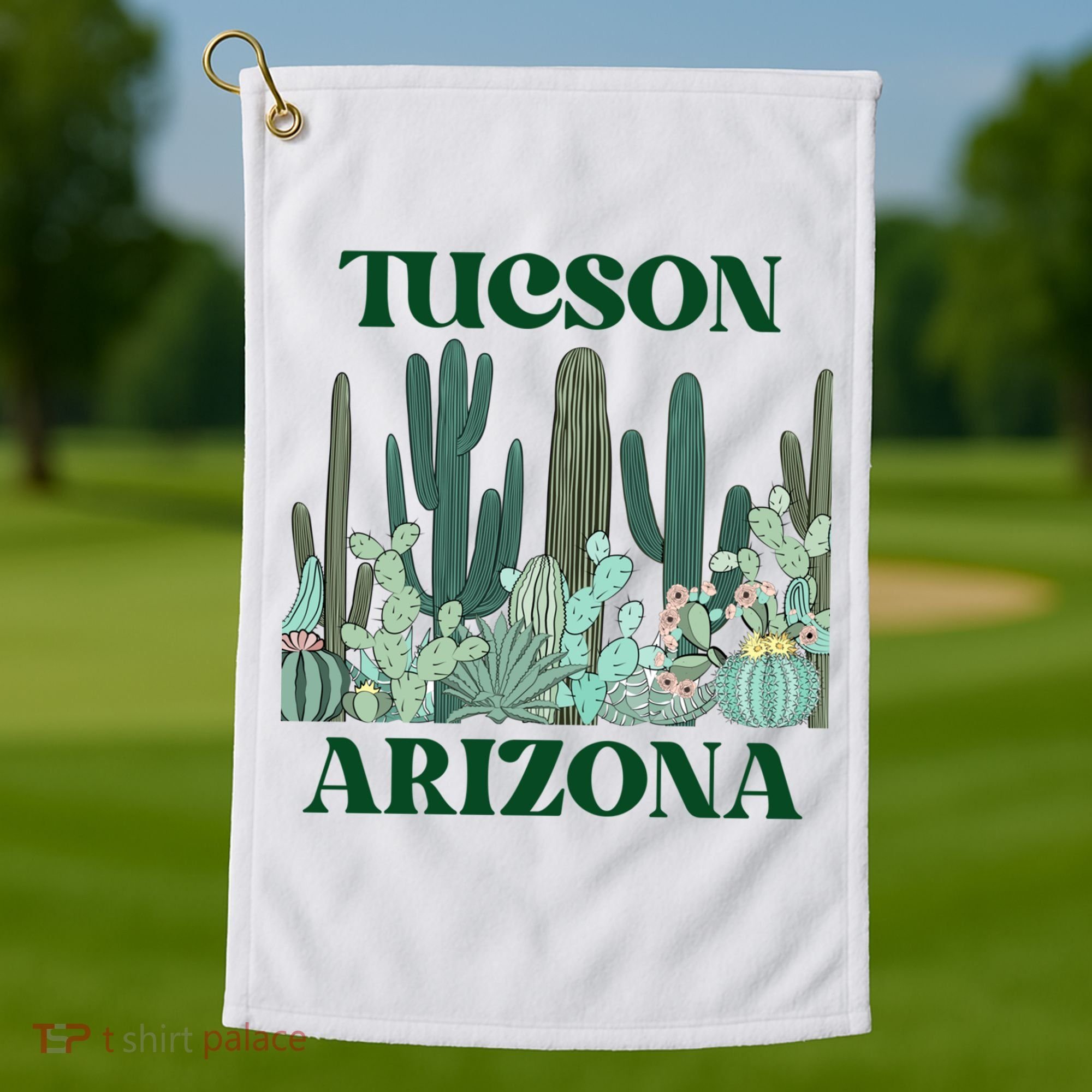 Green Tucson Arizona Cactus Great Gift Golf Towel