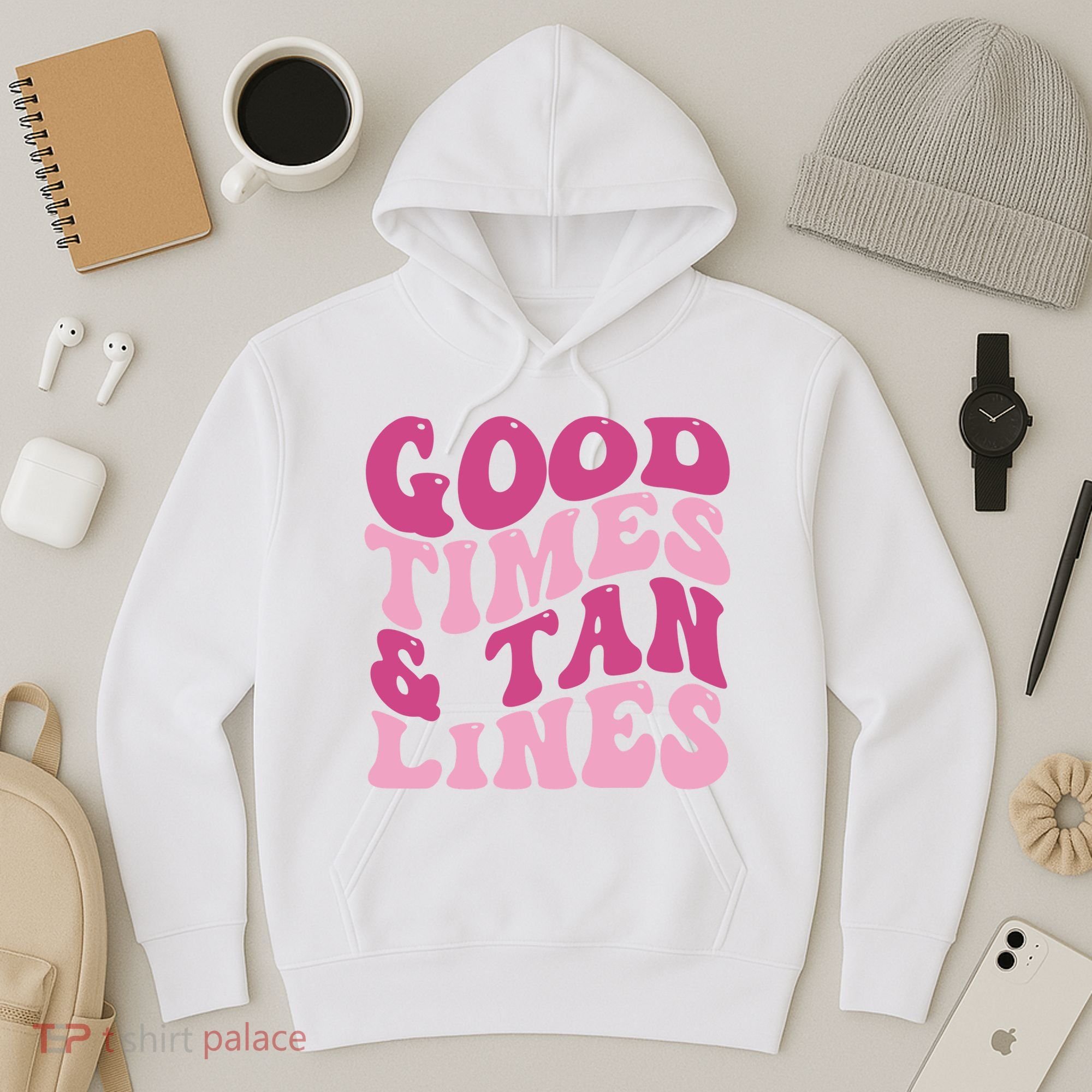 Good Times And Tan Lines Summer Groovy Hoodie