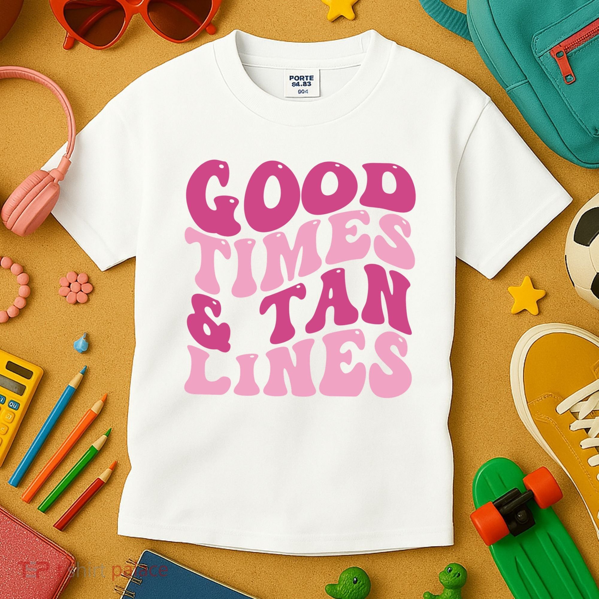 Good Times And Tan Lines Summer Groovy Kids T-Shirt