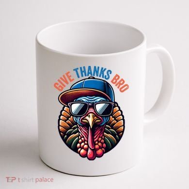 Give Thanks Bro Turkey Thankful Thanksgiving Coffee Mug back