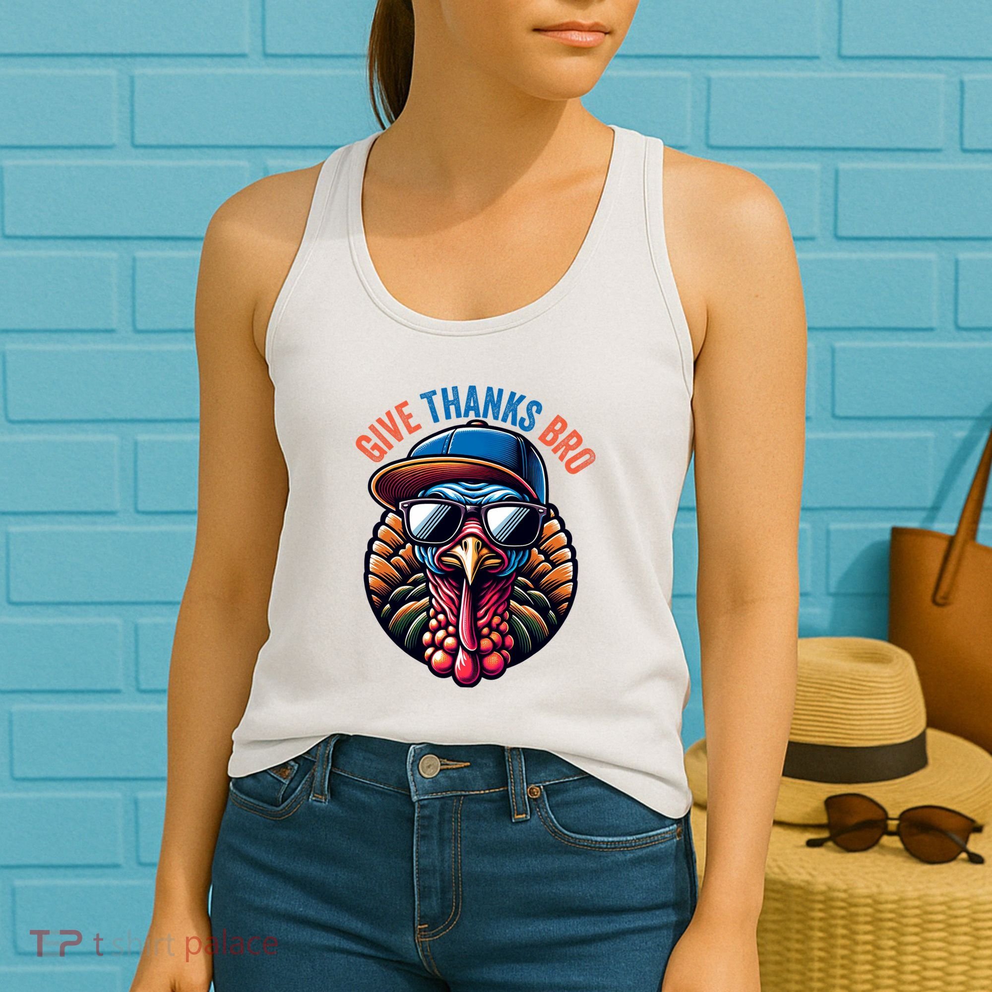 Give Thanks Bro Turkey Thankful Thanksgiving Women's Tank Top