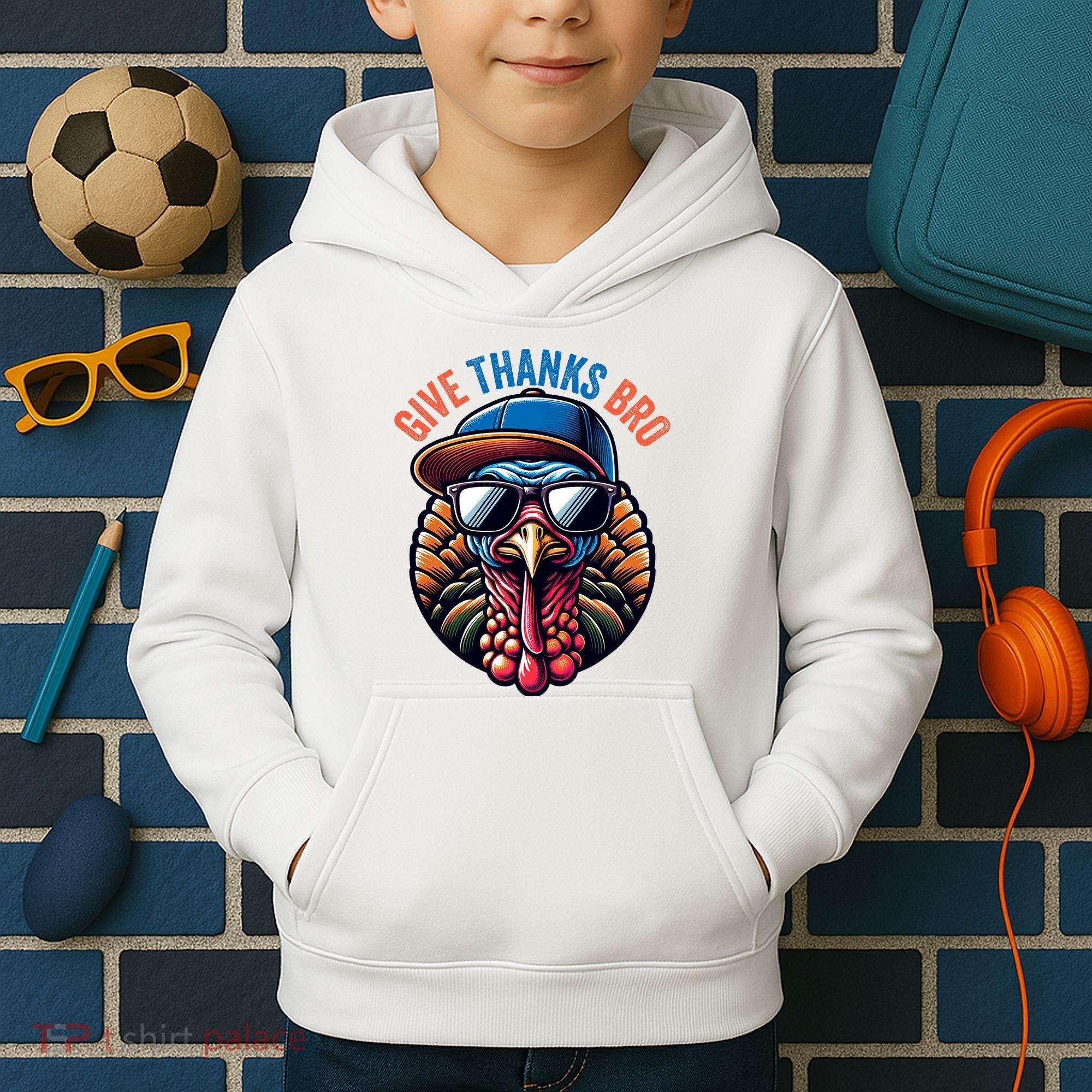 Give Thanks Bro Turkey Thankful Thanksgiving Kids Hoodie