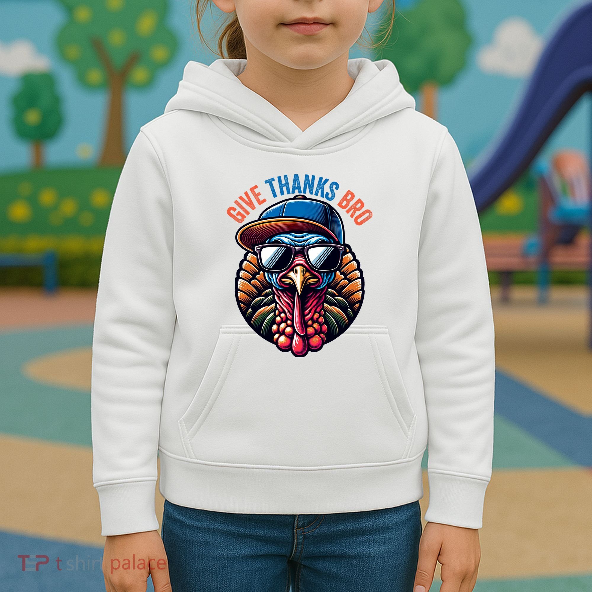 Give Thanks Bro Turkey Thankful Thanksgiving Kids Hoodie