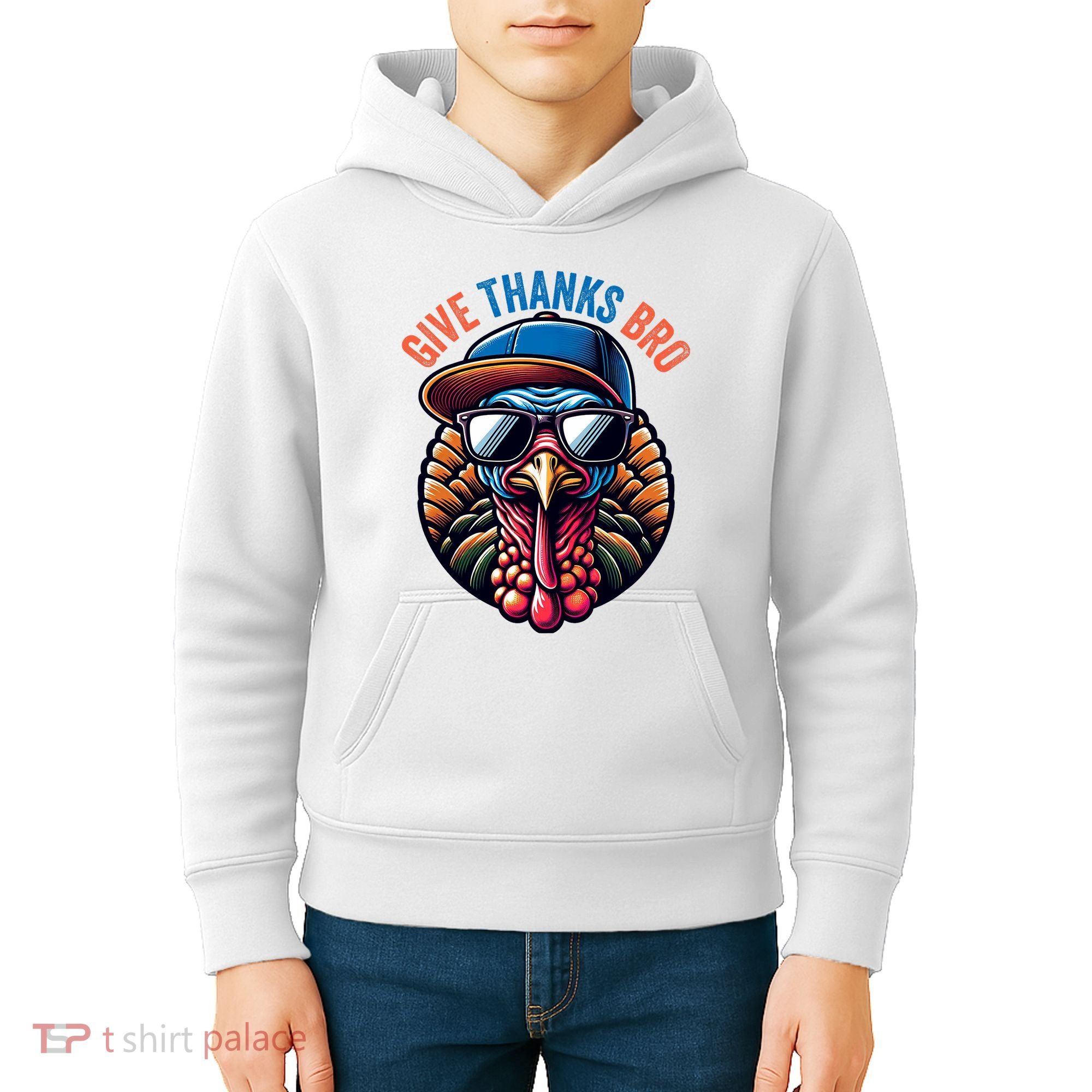 Give Thanks Bro Turkey Thankful Thanksgiving Kids Hoodie