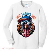 Give Thanks Bro Turkey Thankful Thanksgiving Kids Long Sleeve Shirt thumb 0