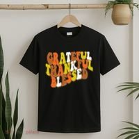Grateful Thankful Blessed Retro Thanksgiving T-Shirt thumb 2