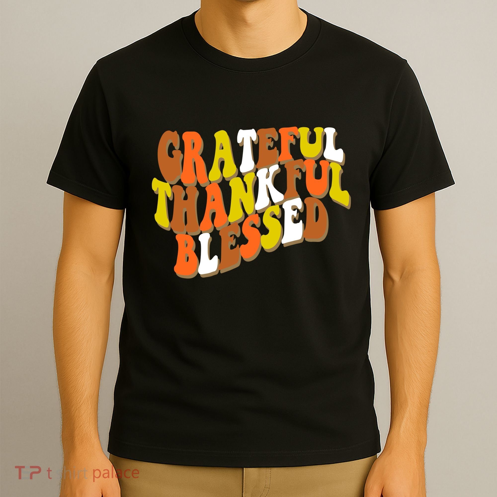 Grateful Thankful Blessed Retro Thanksgiving T-Shirt