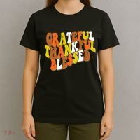 Grateful Thankful Blessed Retro Thanksgiving T-Shirt thumb 4