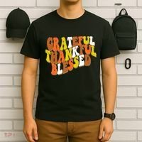 Grateful Thankful Blessed Retro Thanksgiving T-Shirt thumb 6