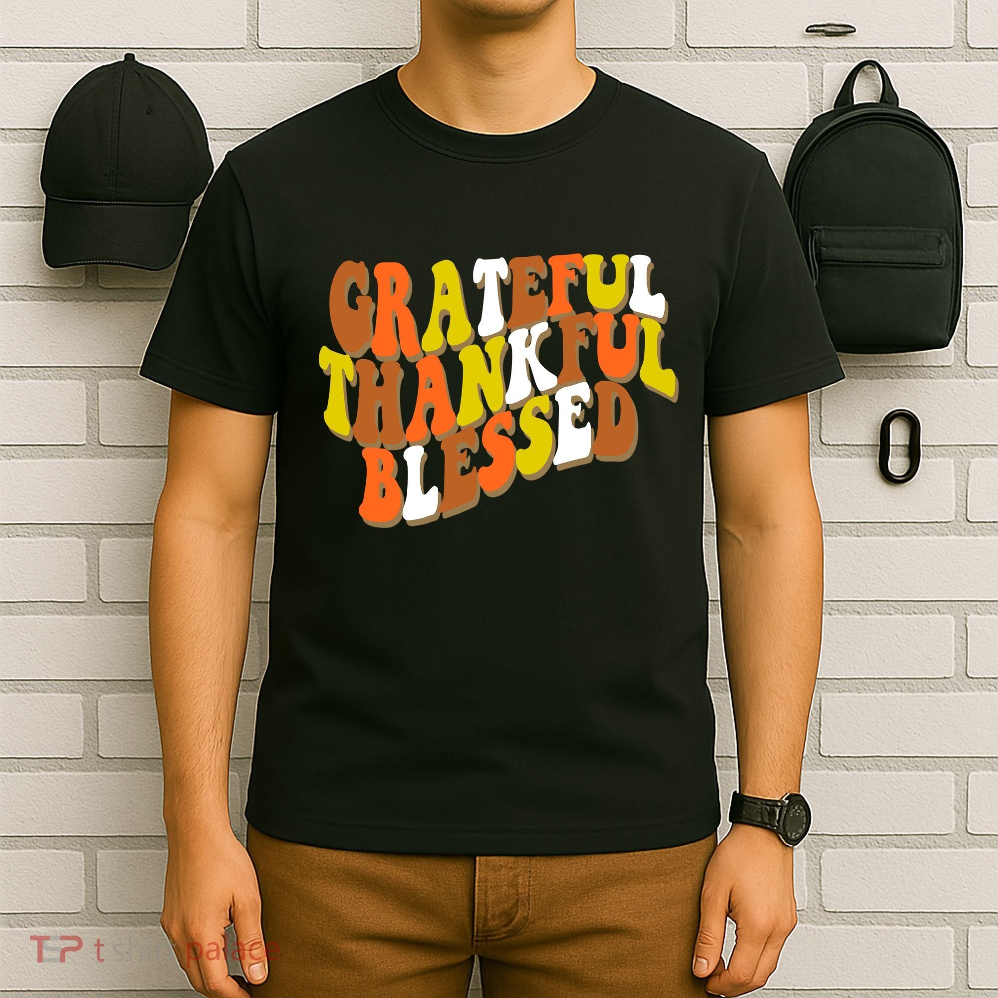 Grateful Thankful Blessed Retro Thanksgiving T-Shirt