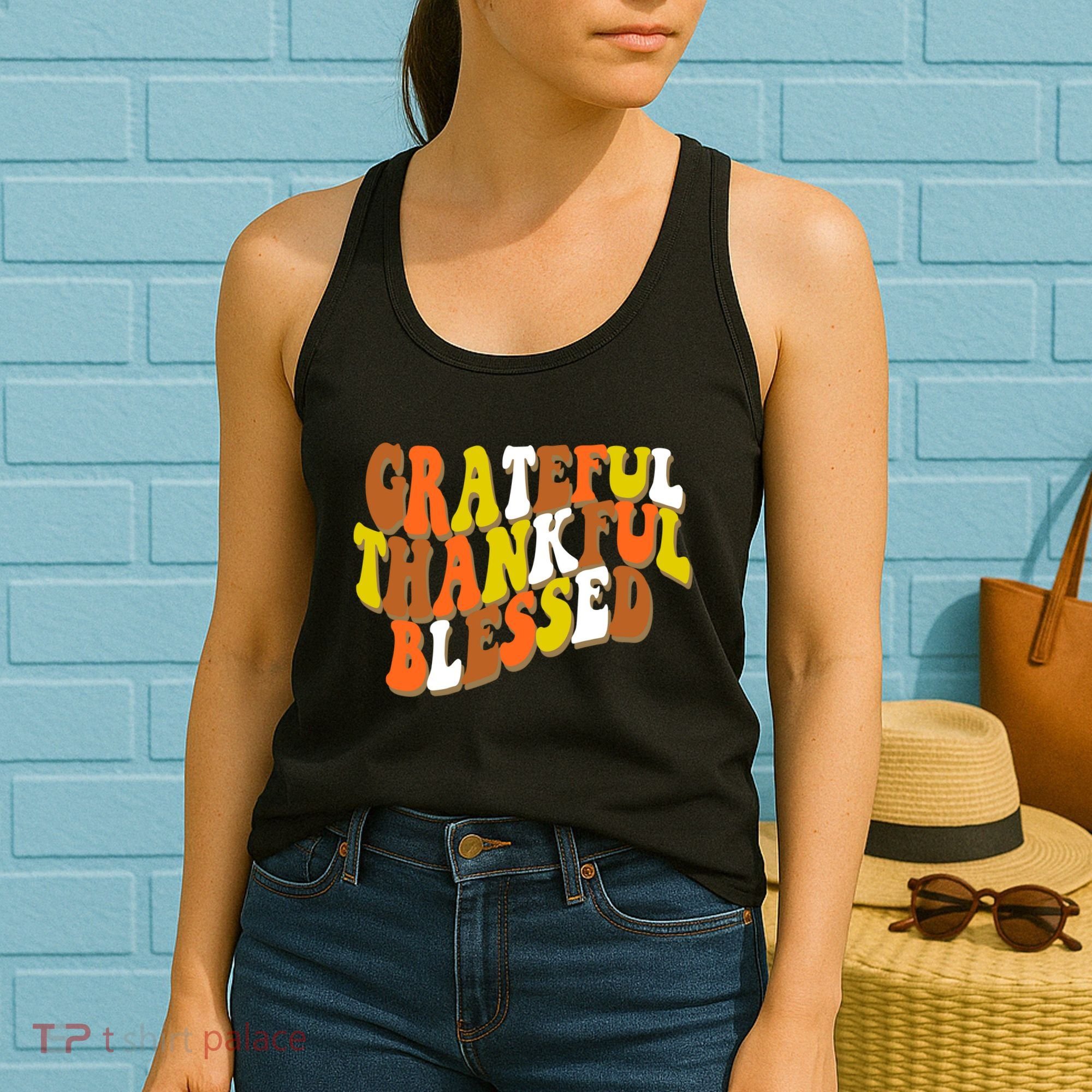 Grateful Thankful Blessed Retro Thanksgiving Women's Tank Top