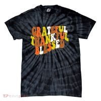 Grateful Thankful Blessed Retro Thanksgiving Tie-Dye T-Shirt thumb 0