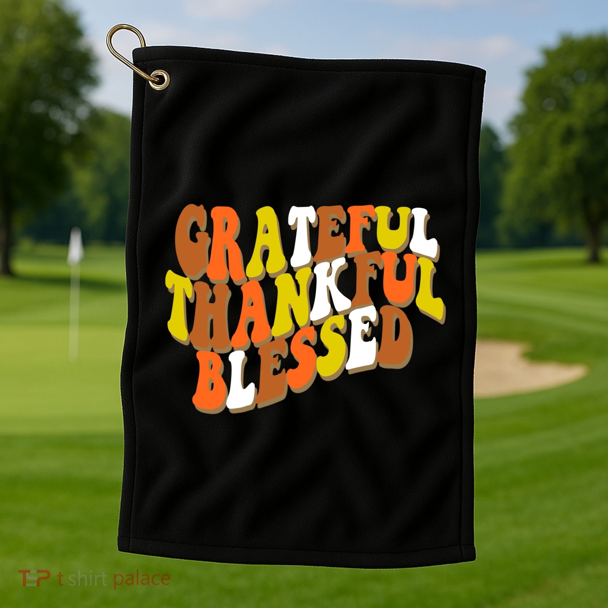 Grateful Thankful Blessed Retro Thanksgiving Golf Towel