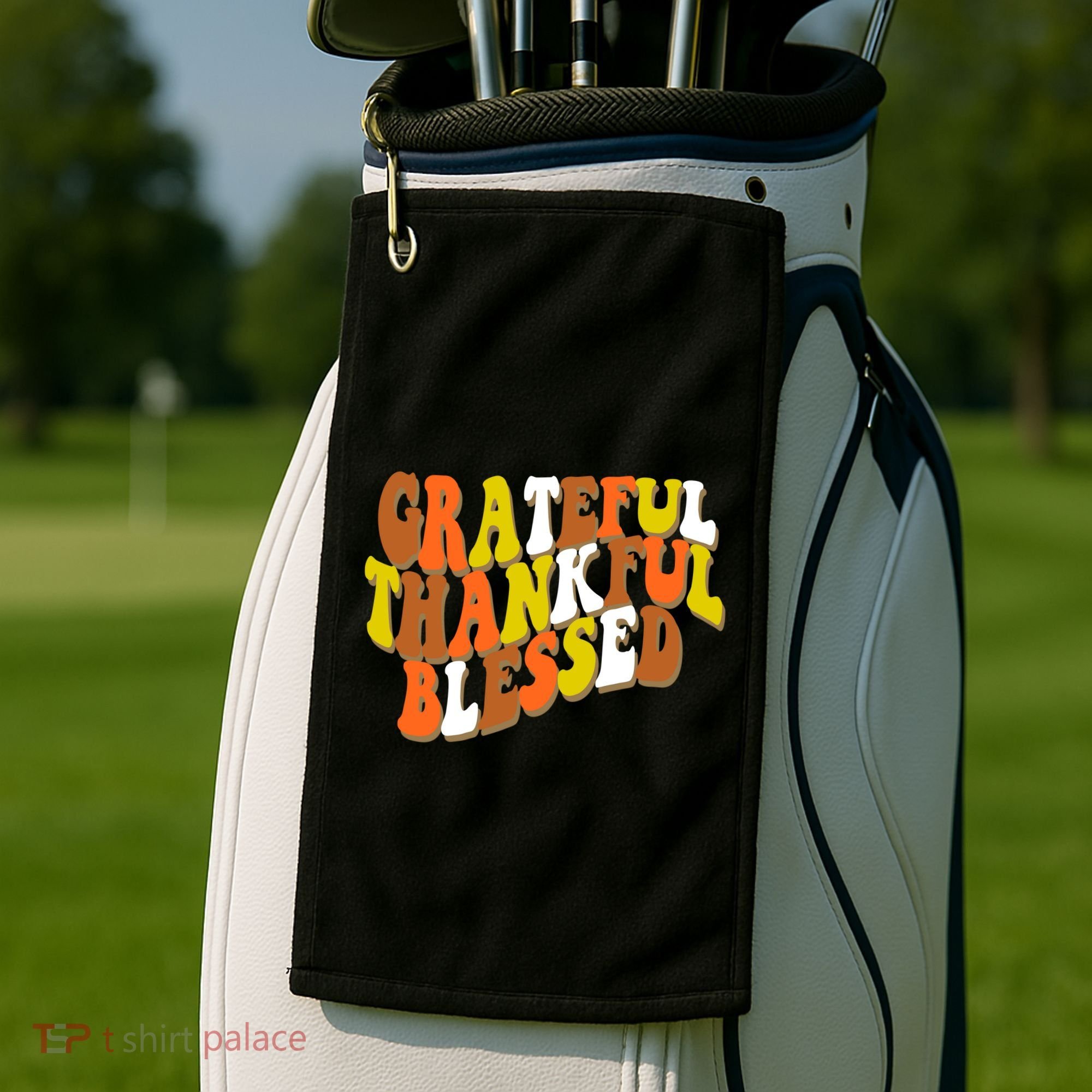 Grateful Thankful Blessed Retro Thanksgiving Golf Towel