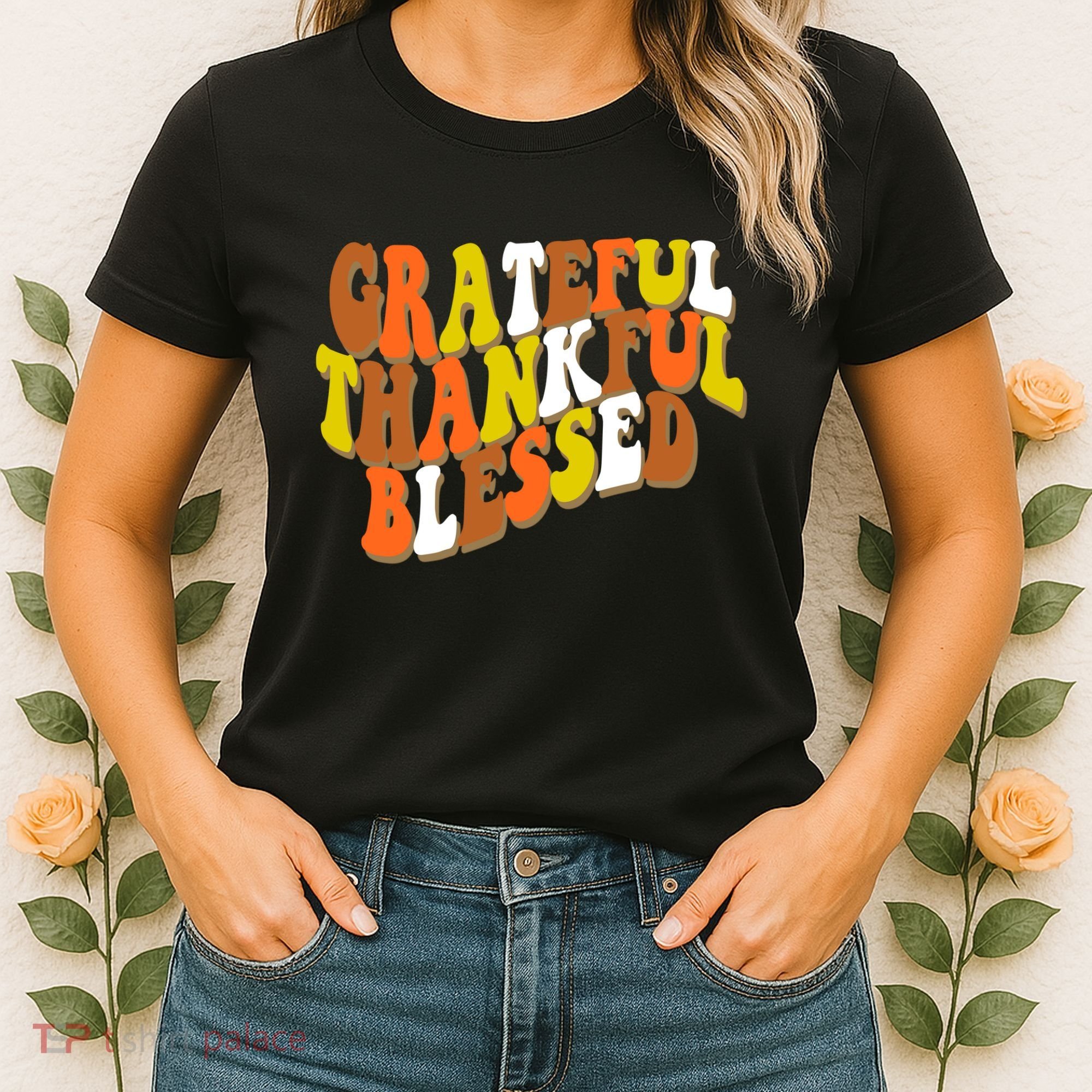 Grateful Thankful Blessed Retro Thanksgiving Women's T-Shirt